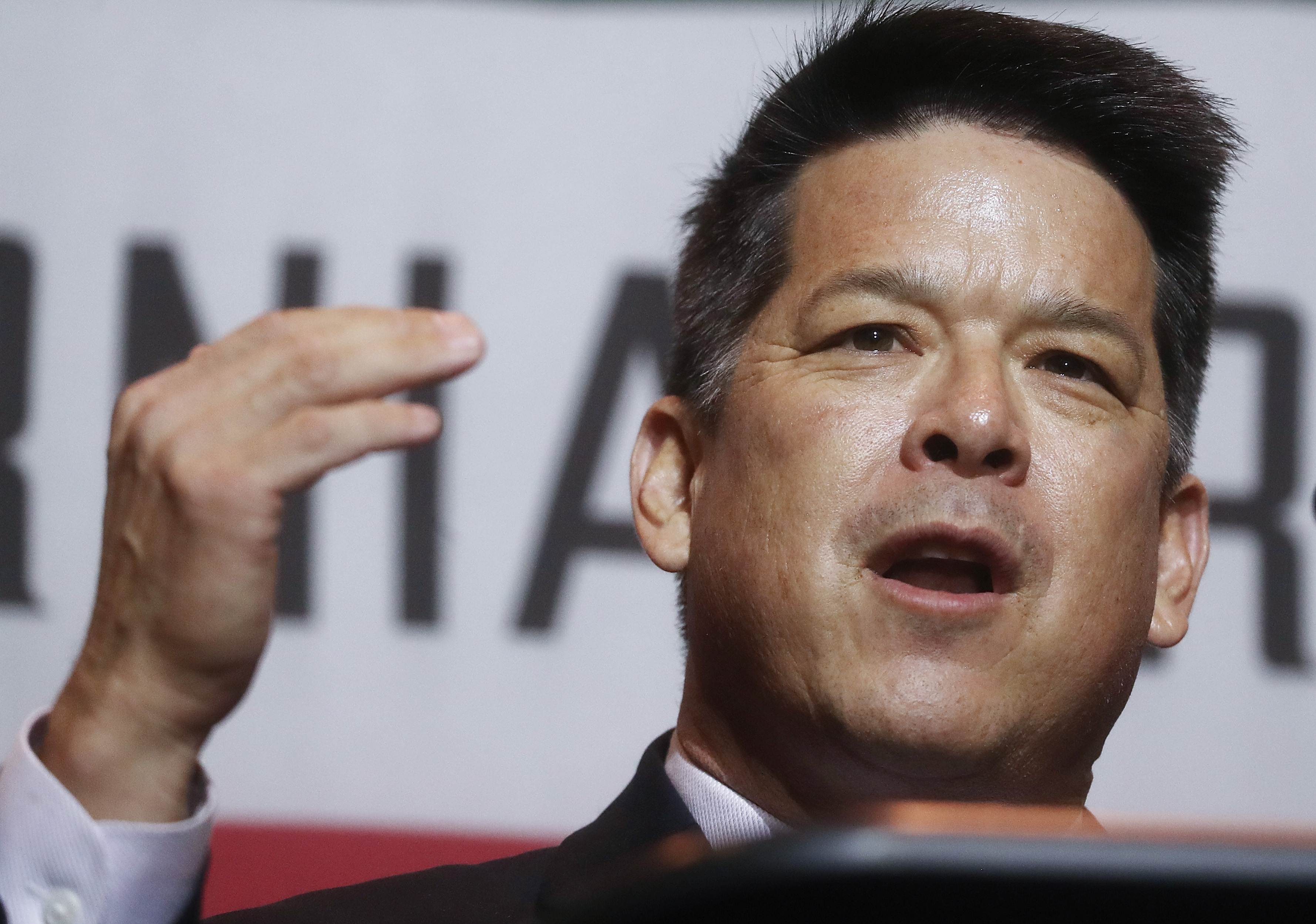 Democratic congressional candidate TJ Cox speaks at a 2018 midterm elections rally in Fullerton on Oct. 4, 2018. (Credit: Mario Tama / Getty Images)