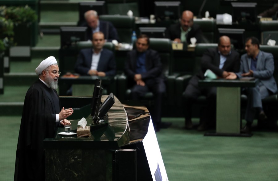 Iranian president Hassan Rouhani speaks to defend his nominations for four ministries during a parliament session in Tehran, on Oct. 27 2018. (Credit: STR/AFP/Getty Images)