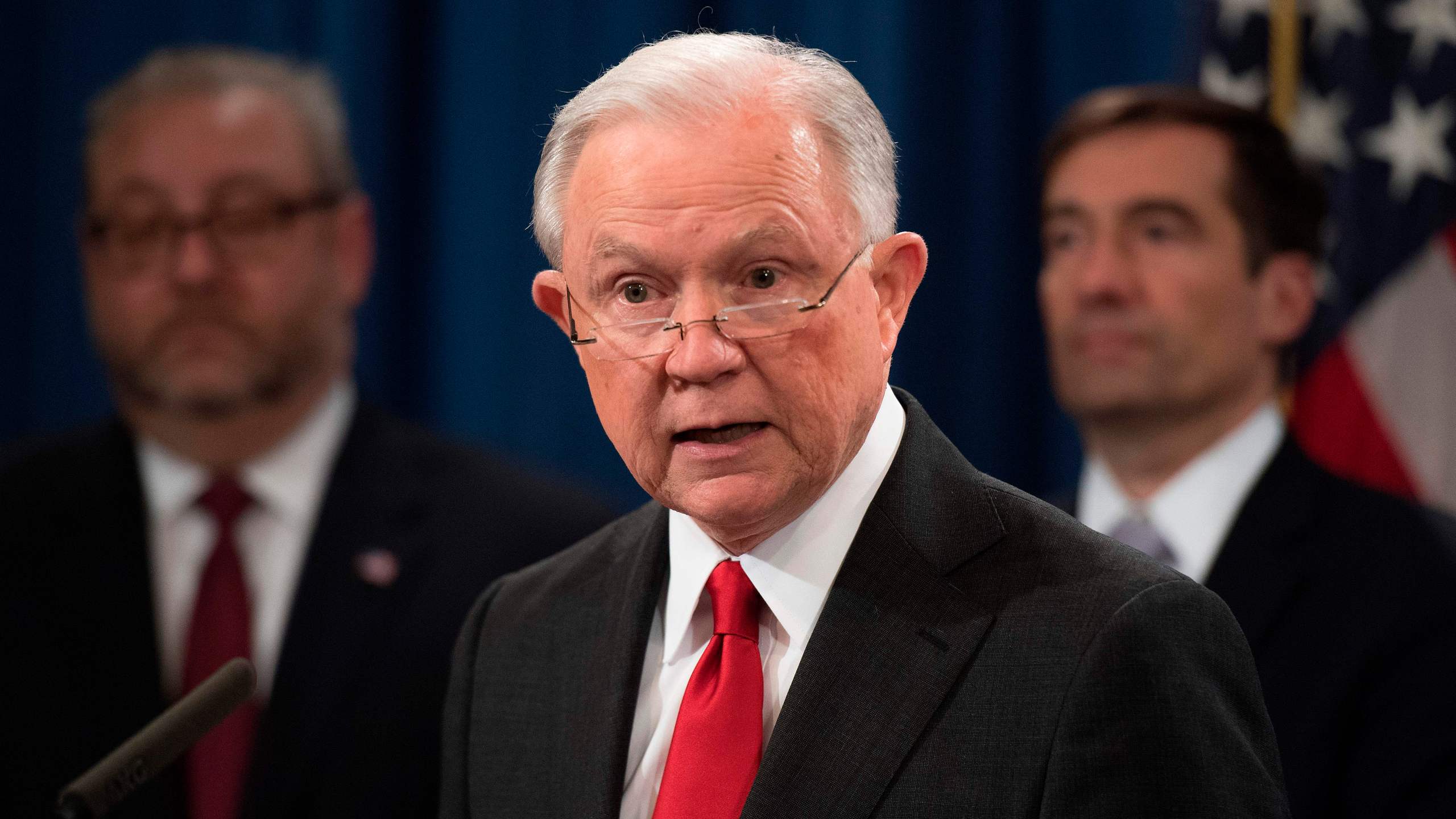 Attorney General Jeff Sessions speaks during a press conference at the Justice Department on Nov. 1, 2018. (Credit: Jim Watson / AFP / Getty Images)