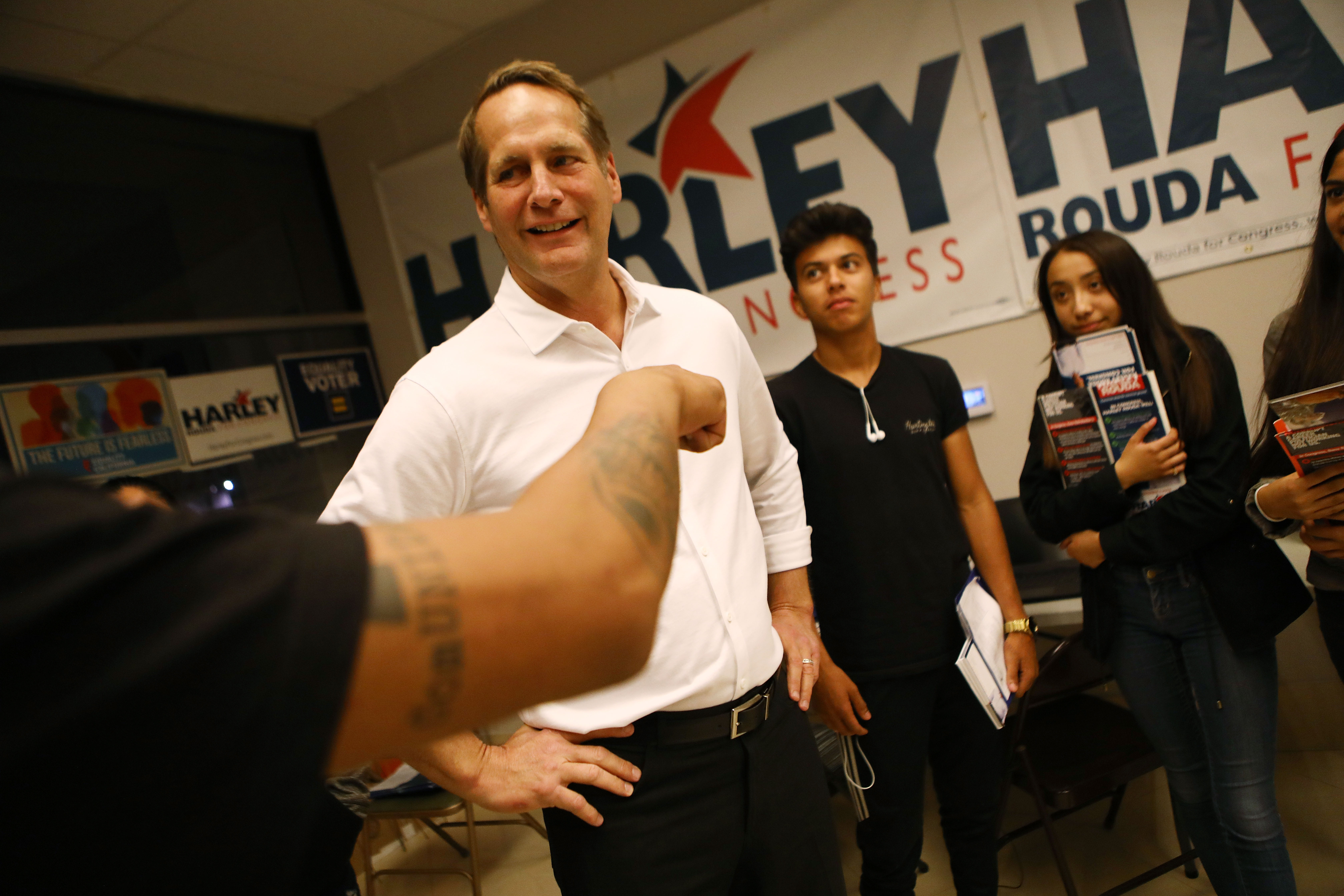 Congressional candidate Harley Rouda (CA-48), speaks with supporters at a Latinx campaign canvass launch on Nov. 1, 2018, in Costa Mesa. (Credit: Mario Tama/Getty Images)