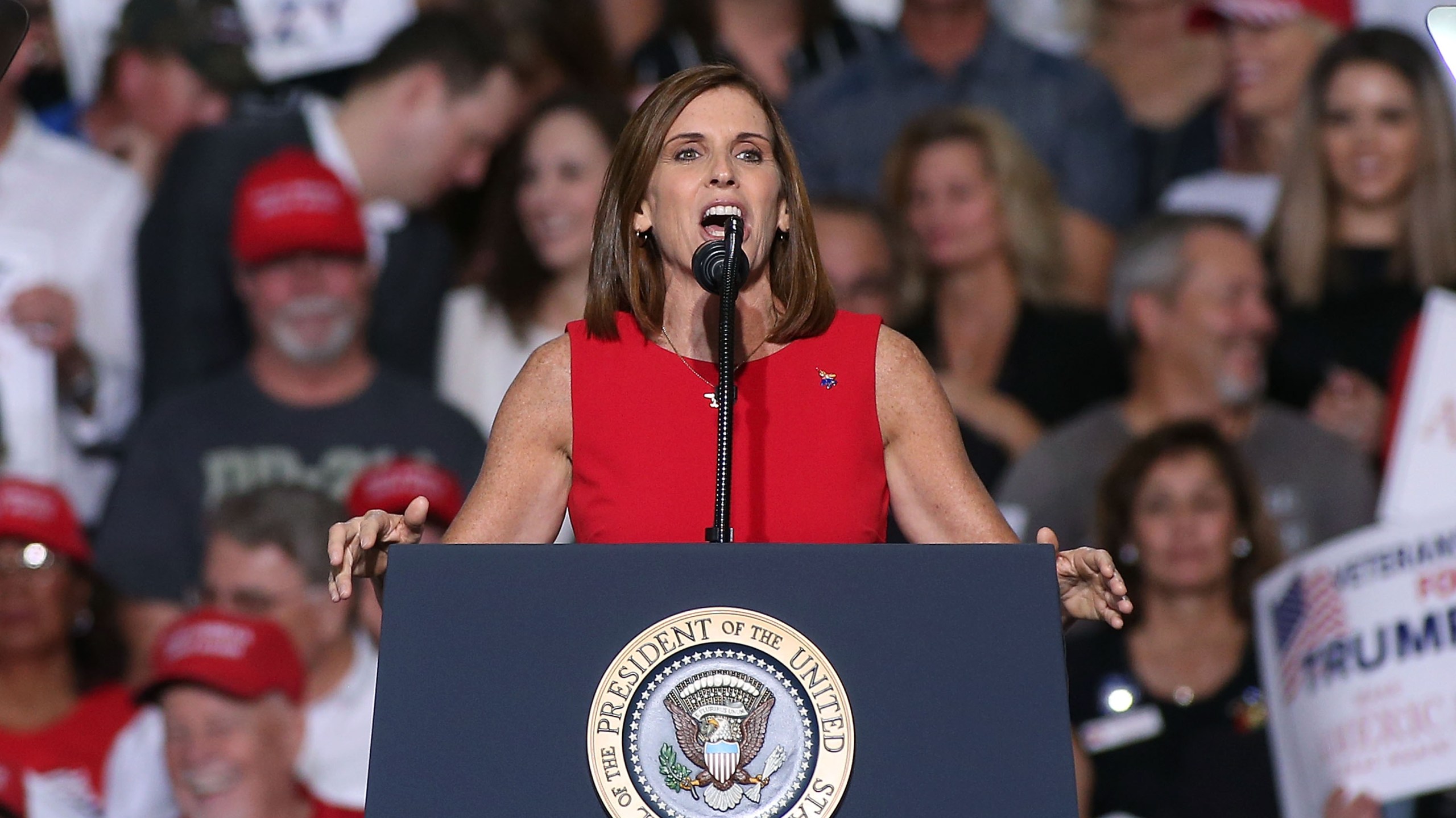 U.S. Senate candidate Rep. Martha McSally, Republican of Arizona, speaks during a rally for President Donald Trump on Oct. 19, 2018, in Mesa, Arizona. (Credit: Ralph Freso/Getty Images)