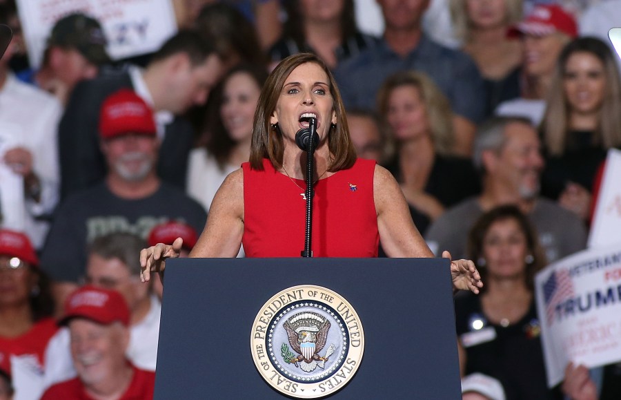 U.S. Senate candidate Rep. Martha McSally, Republican of Arizona, speaks during a rally for President Donald Trump on Oct. 19, 2018, in Mesa, Arizona. (Credit: Ralph Freso/Getty Images)