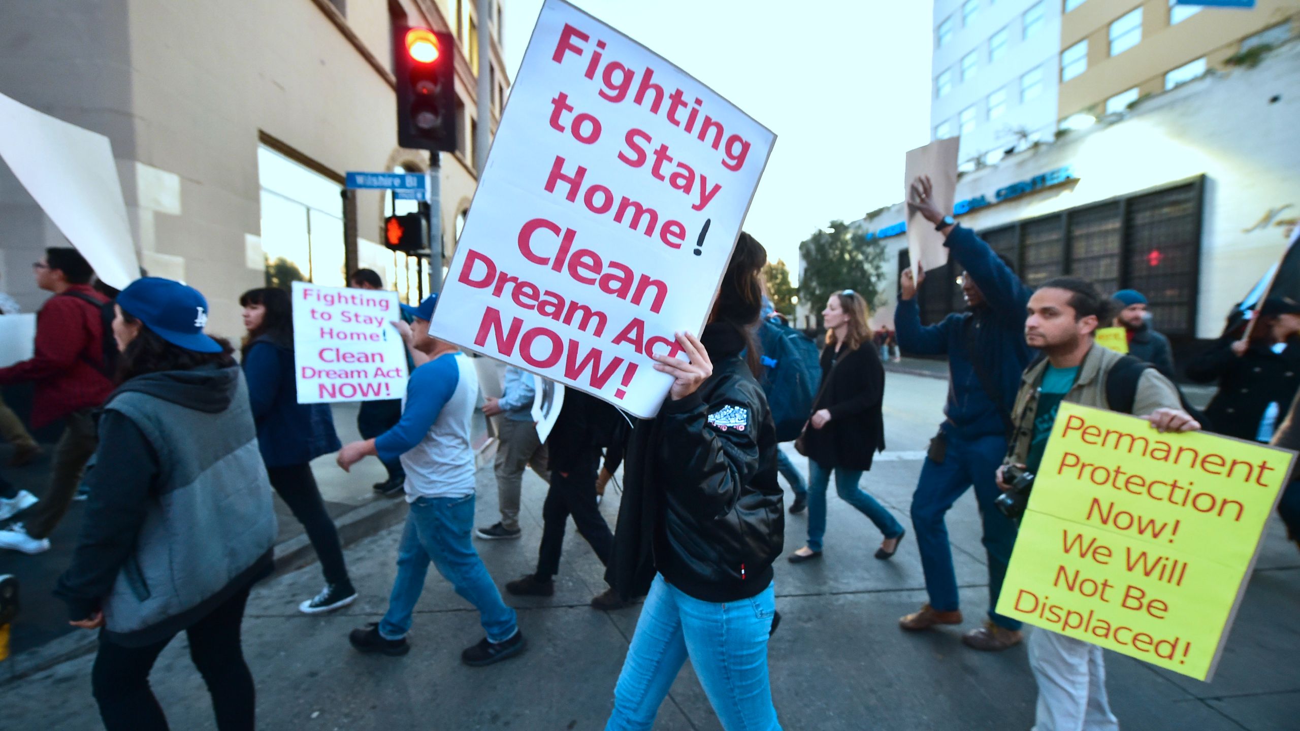 Demonstrators appear at a rally at the Metropolitan Detention Center in Los Angeles on Feb. 28, 2018 in support of the Deferred Action for Childhood Arrivals program. (Credit: FREDERIC J. BROWN/AFP/Getty Images)