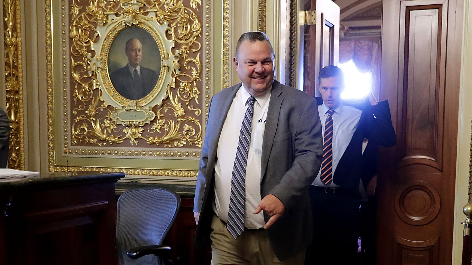 Sen. Jon Tester leaves the weekly Democratic policy luncheon meeting at the U.S. Capitol July 10, 2018 in Washington, D.C. (Credit: Chip Somodevilla/Getty Images)