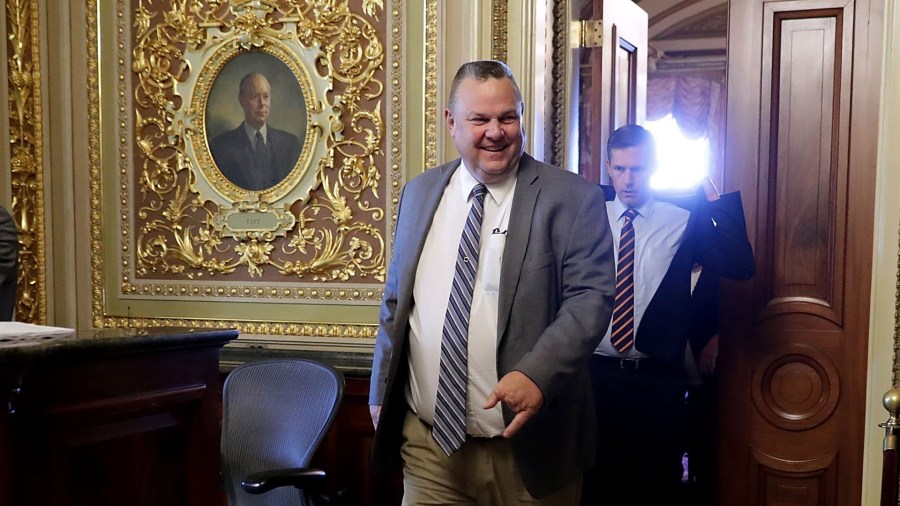 Sen. Jon Tester leaves the weekly Democratic policy luncheon meeting at the U.S. Capitol July 10, 2018 in Washington, D.C. (Credit: Chip Somodevilla/Getty Images)