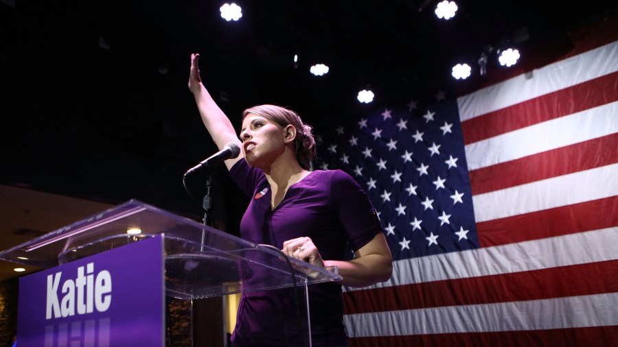 Democratic Congressional candidate Katie Hill waves to supporters at her election night party in California's 25th Congressional district on Nov. 6, 2018, in Santa Clarita. (Credit: Mario Tama/Getty Images)