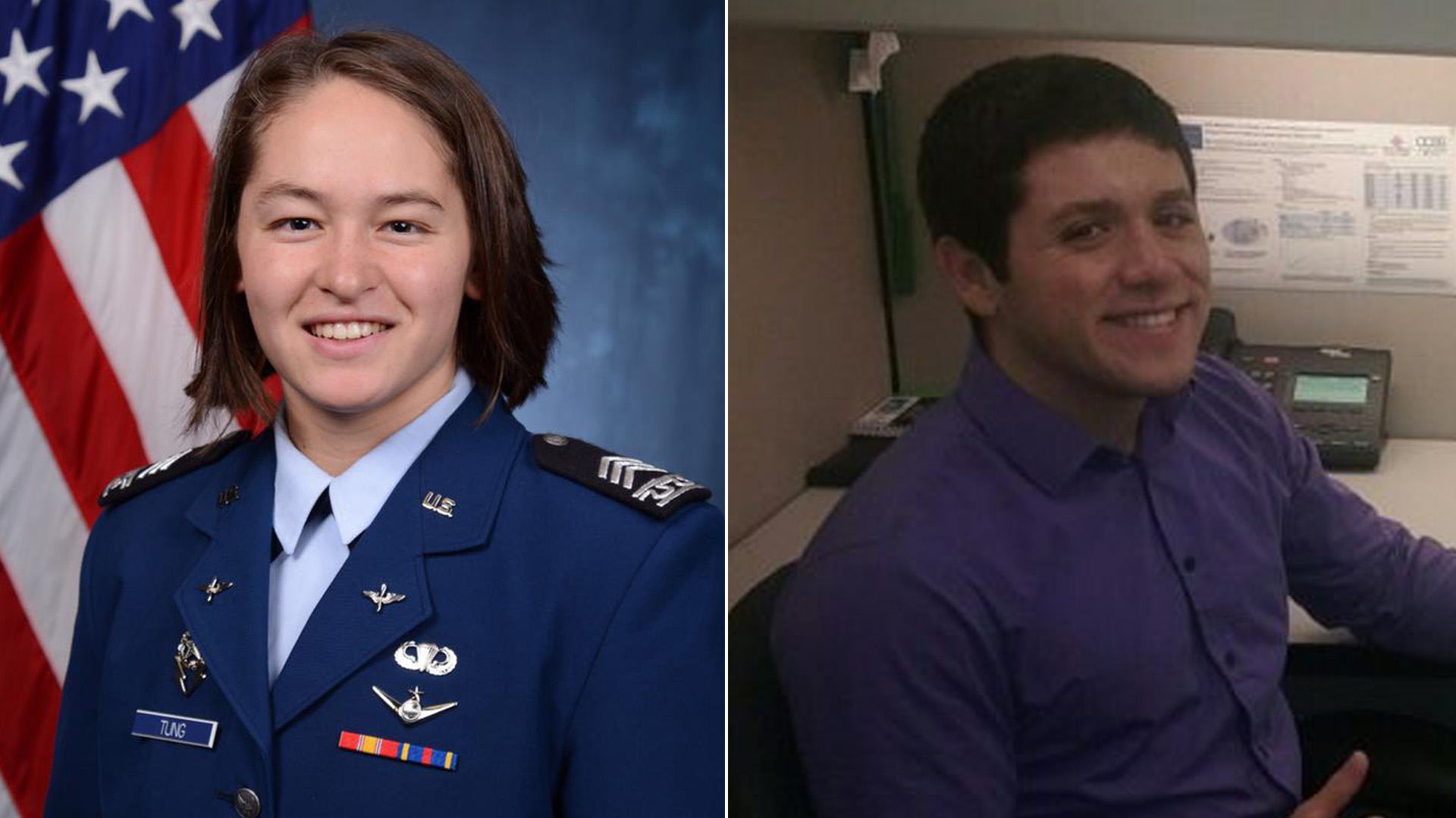 Madison L. Tung, left, is seen an image posted by the U.S. Air Force Academy on its Facebook page in September 2017. Vidal Arroyo, right, is seen in an image posted on the Chapman University blog in July 2017.