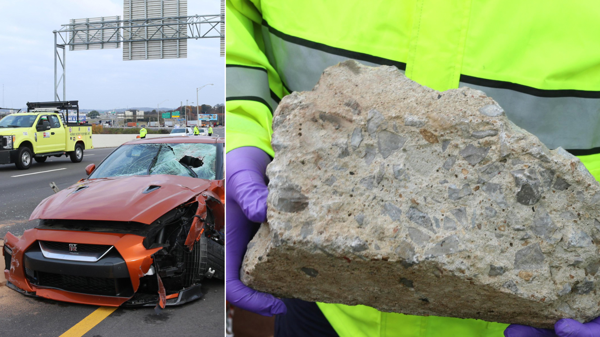 The Metropolitan Nashville police tweeted these images on Nov. 20, 2018 of a vehicle and a block they said was thrown at it.