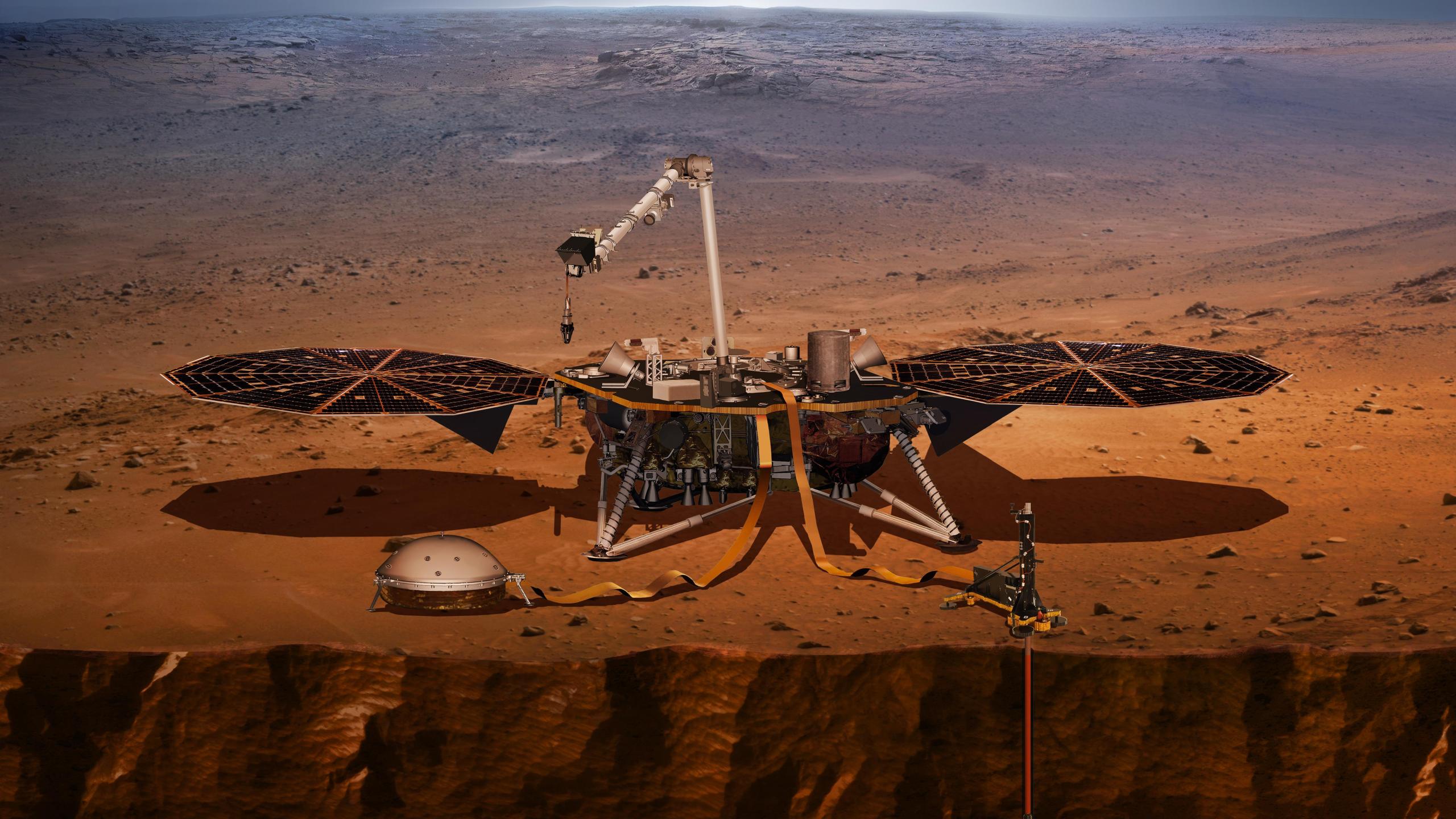 An artist's rendering shows the InSight Mars rover. (Credit: NASA's Jet Propulsion Laboratory)