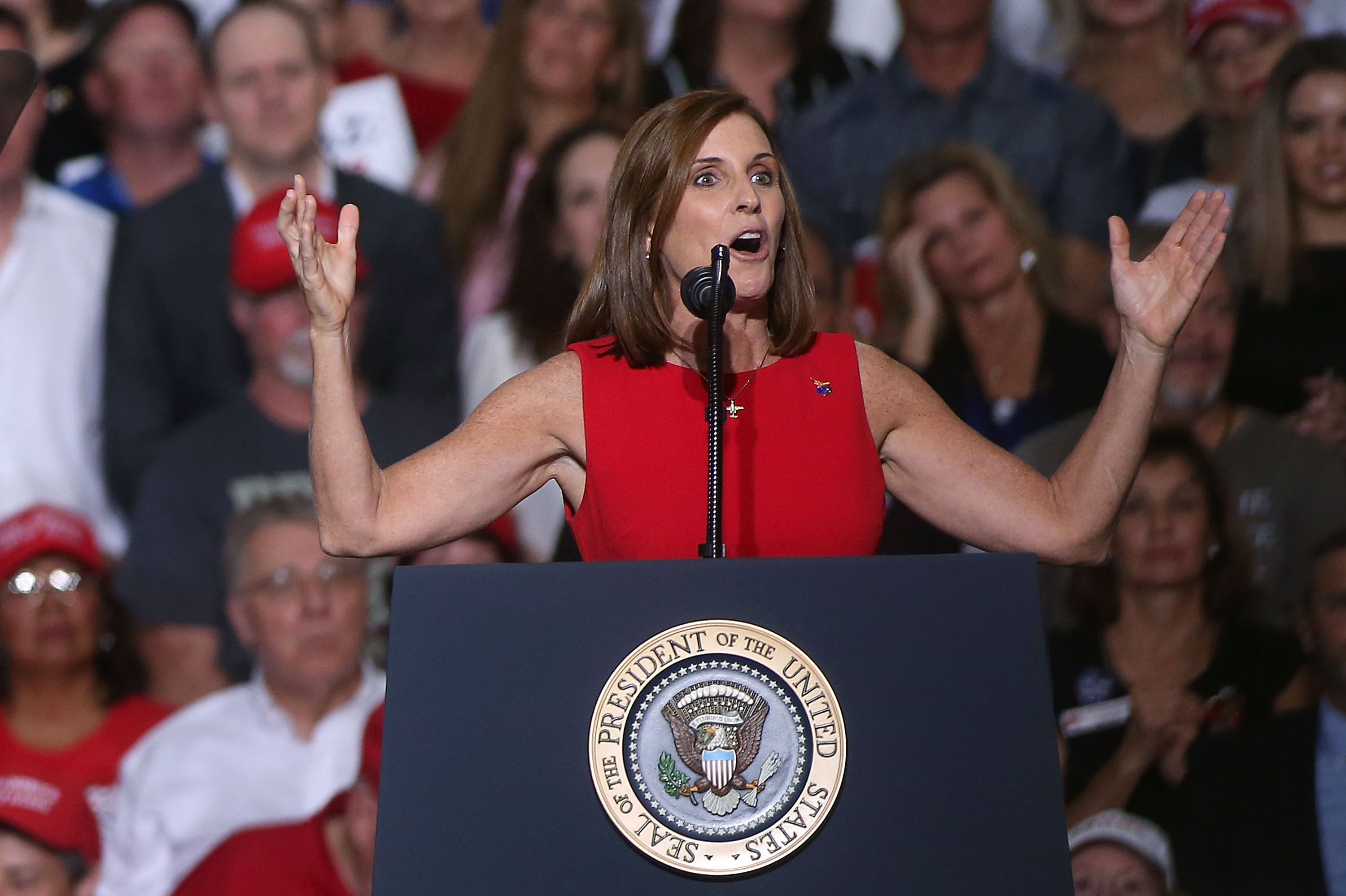 Martha McSally, R-Ariz, speaks during a rally for President Donald Trump at the International Air Response facility on Oct. 19, 2018 in Mesa, Arizona. (Credit: Ralph Freso/Getty Images)