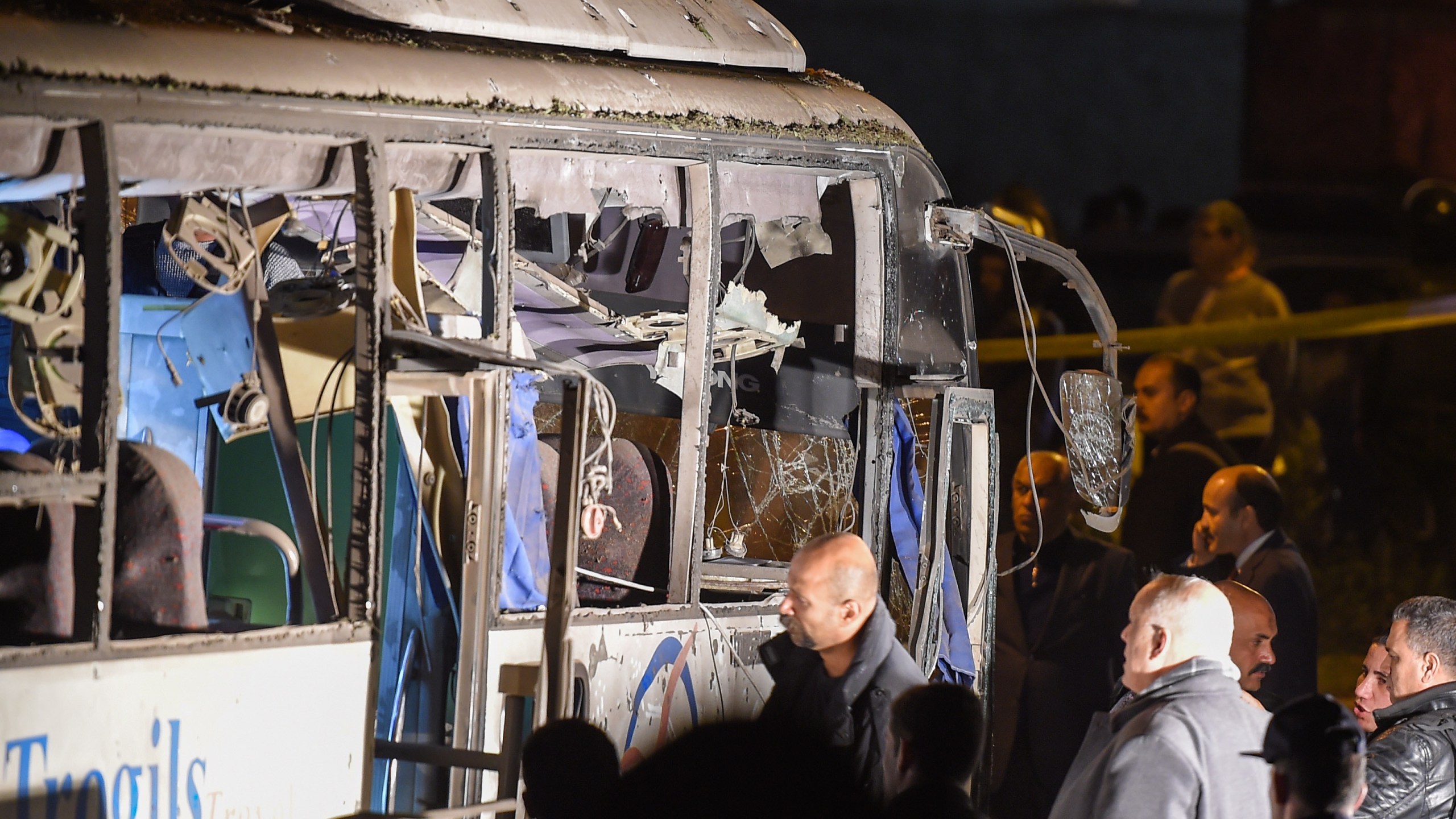 This picture taken on December 28, 2018 shows a view of a tourist bus which was attacked in Giza province south of the Egyptian capital Cairo. (Credit: MOHAMED EL-SHAHED/AFP/Getty Images)