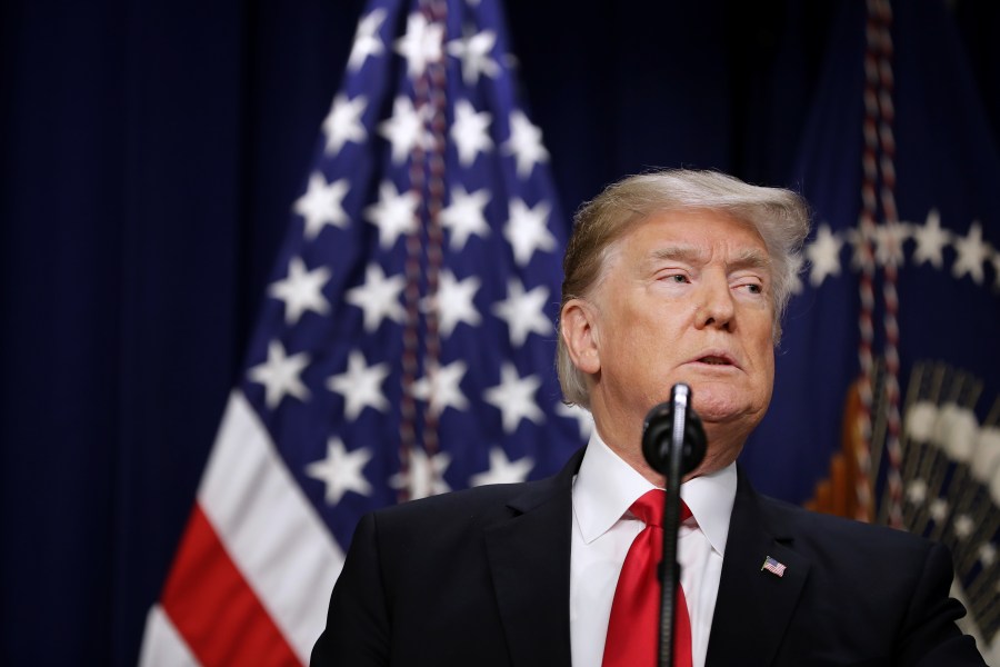 U.S. President Donald Trump delivers remarks before signing the Agriculture Improvement Act during a ceremony in the South Court Auditorium of the Eisenhower Executive Office Building December 20, 2018 in Washington, DC. (Credit: Chip Somodevilla/Getty Images)