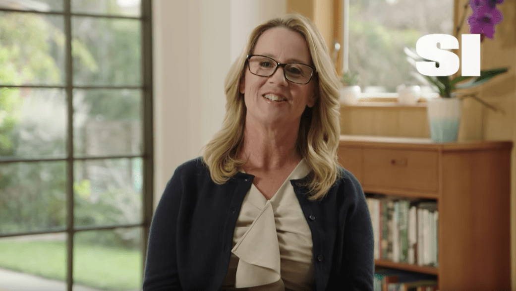 Christine Blasey Ford appears in a video presenting Sports Illustrated's Inspiration of the Year Award to Rachael Denhollander. (Credit: CNN via Sports Illustrated)