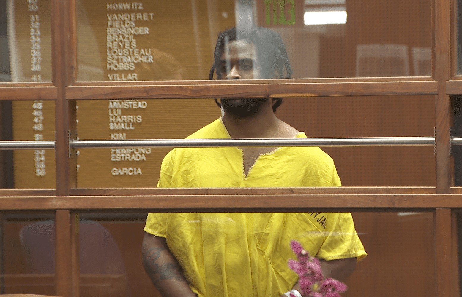 Gene Atkins appears in court in downtown Los Angeles on Dec. 17, 2018. (Credit: KTLA)