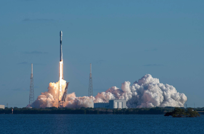 A Falcon 9 rocket blasts off from Cape Canaveral, Florida, on Dec. 23, 2018 in an image tweeted by the Los Angeles Air Force Base.