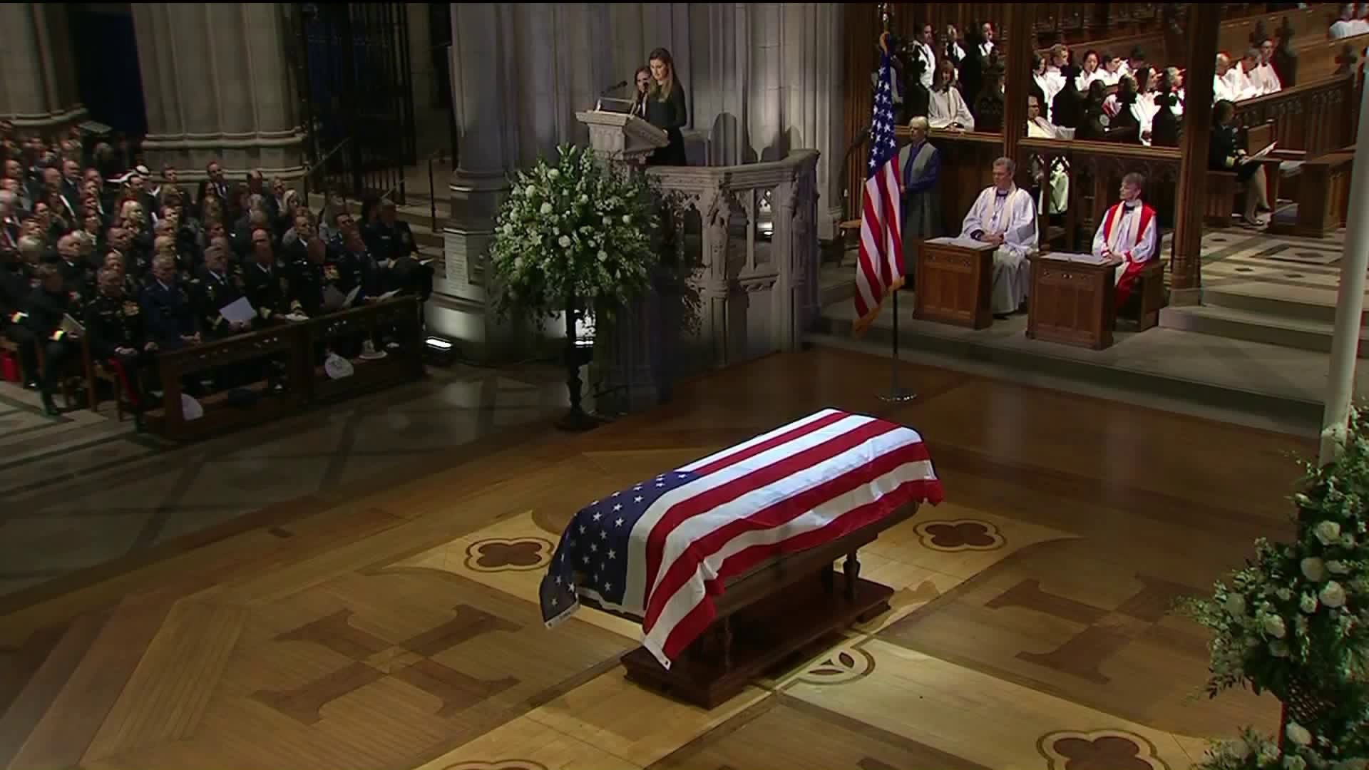 The casket of George H.W. Bush is seen during funeral services on Dec. 5, 2018. (Credit: CNN)