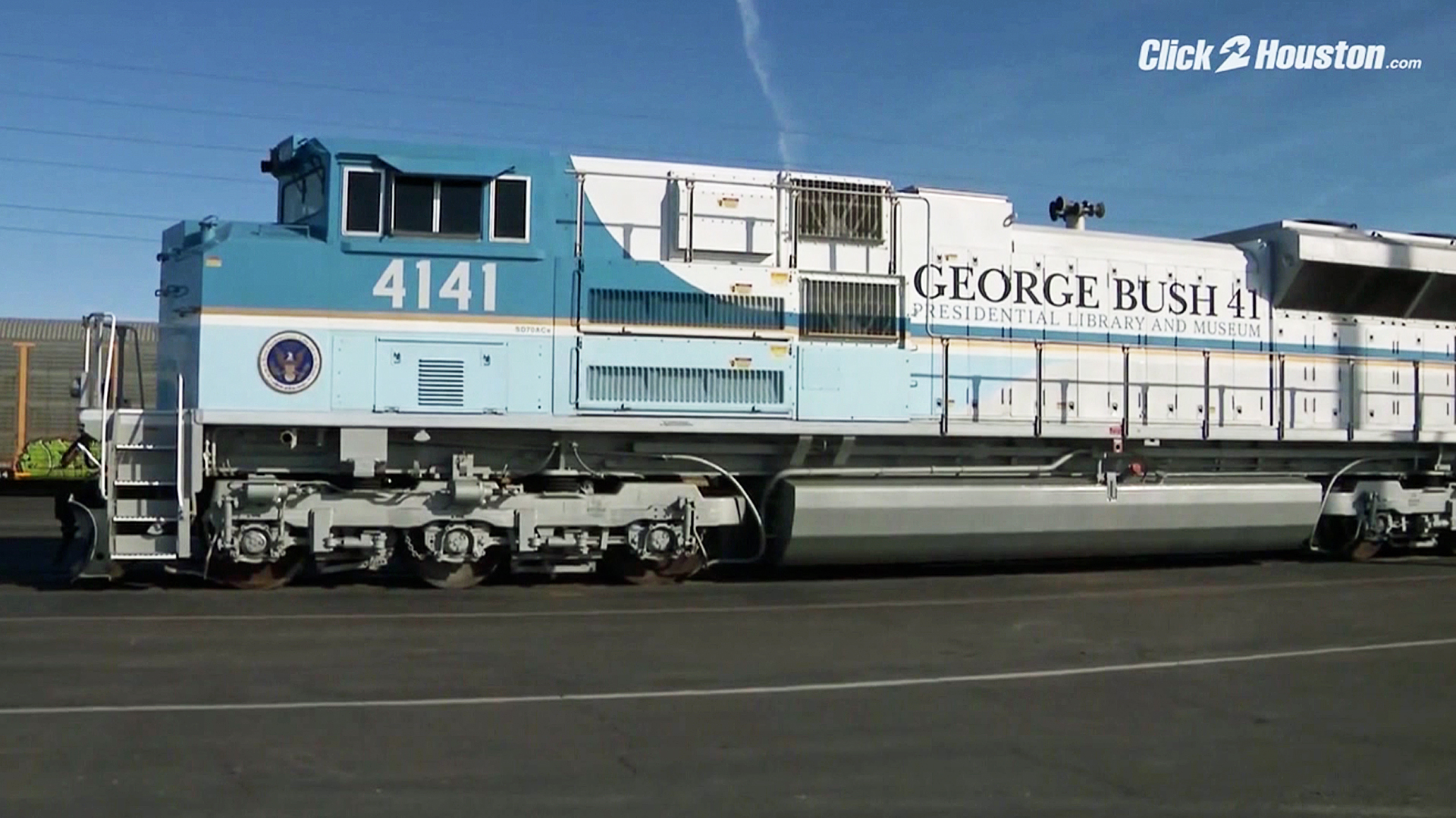 Former President George H.W. Bush will travel to his final resting place on a train painted to resemble Air Force One. (Credit: CNN via KPRC)