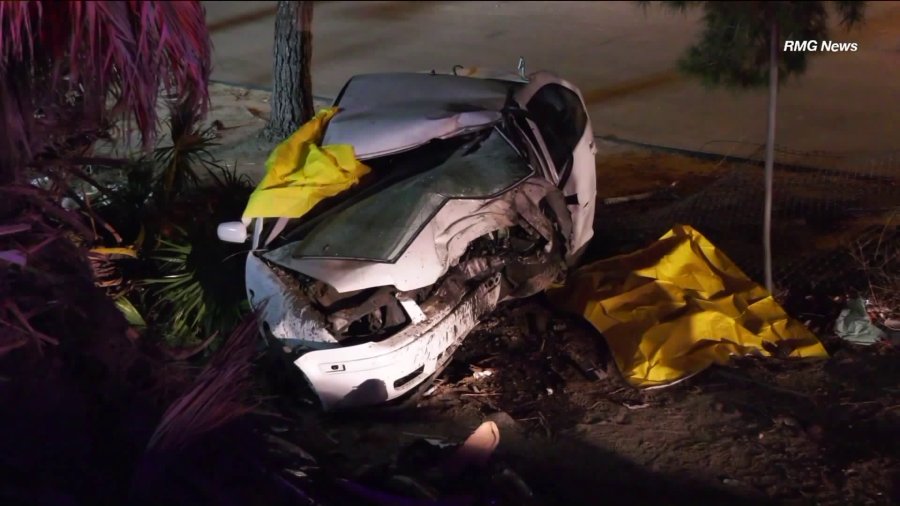 A crash scene is seen along the 60 Freeway in Ontario on Dec. 29, 2018. (Credit: RMG News)