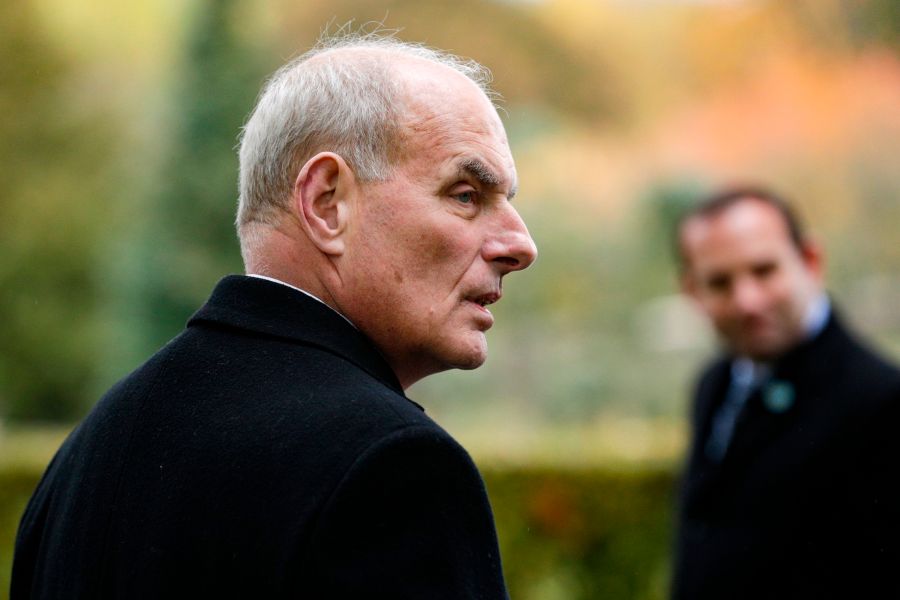 Retired United States Marine Corps general and White House Chief of Staff John F Kelly visits the Aisne-Marne American Cemetery and Memorial in Belleau, on Nov. 10, 2018, as part of commemorations marking the 100th anniversary of the Nov. 11, 1918, armistice, ending World War I. (Credit: Geoffroy VAN DER HASSELT / AFP /Getty Images)