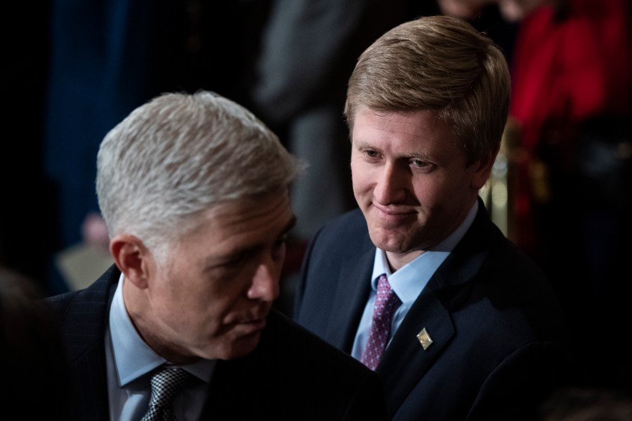 Chief of Staff to Vice President Mike Pence Nick Ayers listens as U.S. Supreme Court Associate Justice Neil M. Gorsuch waits for the arrival of former U.S. President George H.W. Bush at the U.S Capitol Rotunda on Dec. 3, 2018 in Washington, D.C. (Credit: Jabin Botsford - Pool/Getty Images)