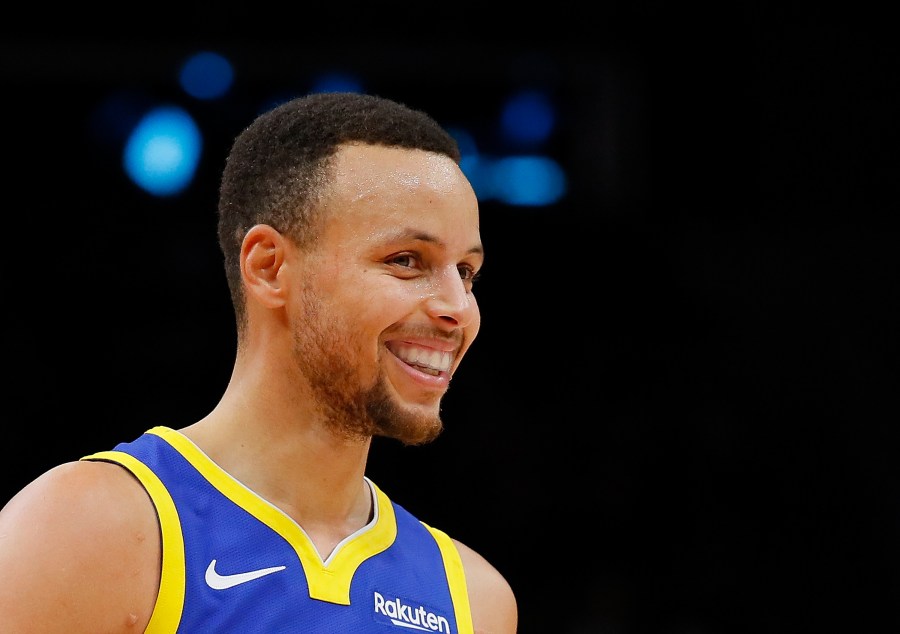 Stephen Curry of the Golden State Warriors reacts after hitting a three-point basket against the Atlanta Hawks at State Farm Arena on December 3, 2018 in Atlanta. (Credit: Kevin C. Cox/Getty Images)