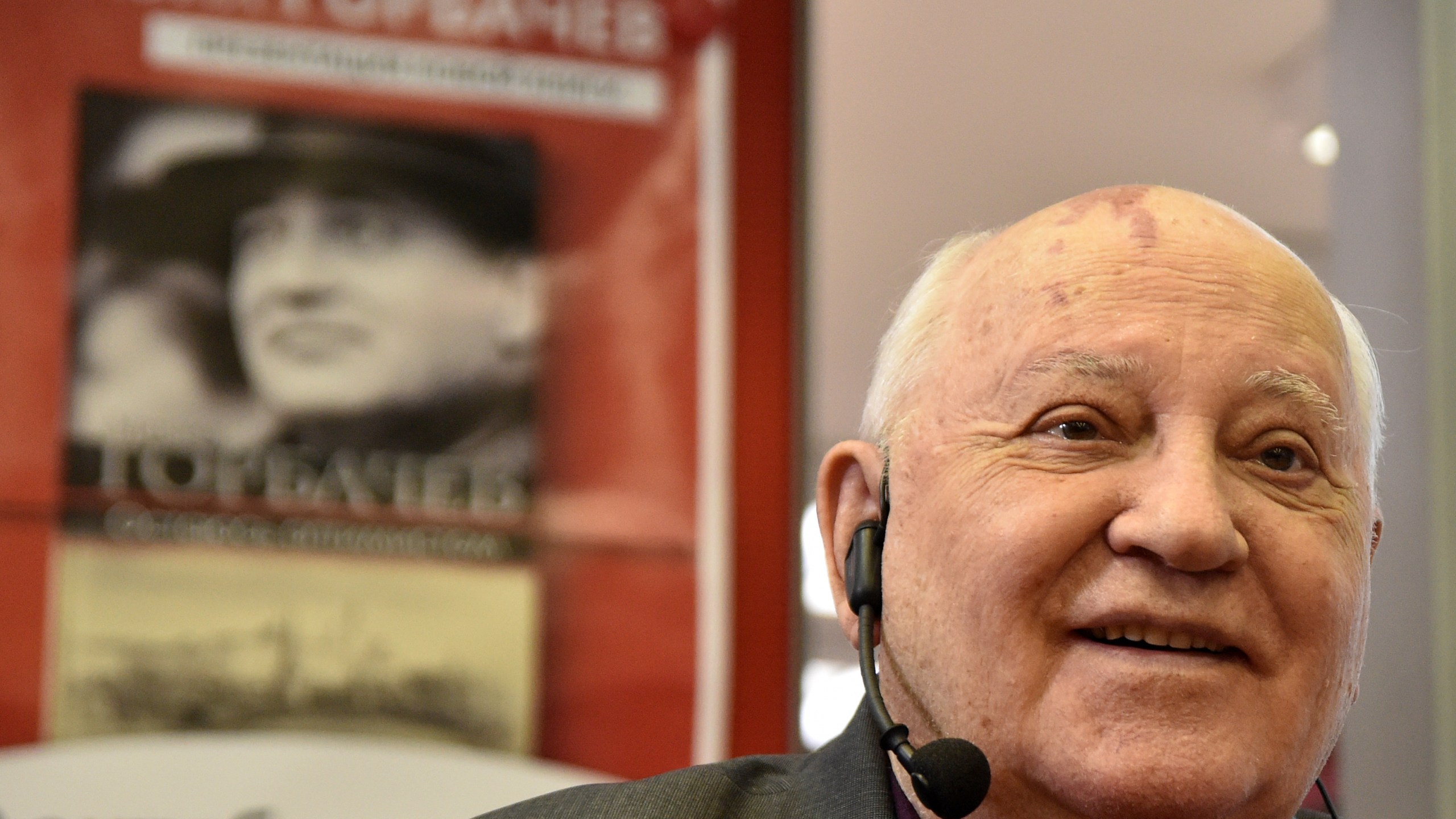 Former head of the USSR Mikhail Gorbachev speaks during the presentation of his book "I Remain an Optimist" at a book store in Moscow on Oct. 10, 2017. (Credit: VASILY MAXIMOV/AFP/Getty Images)