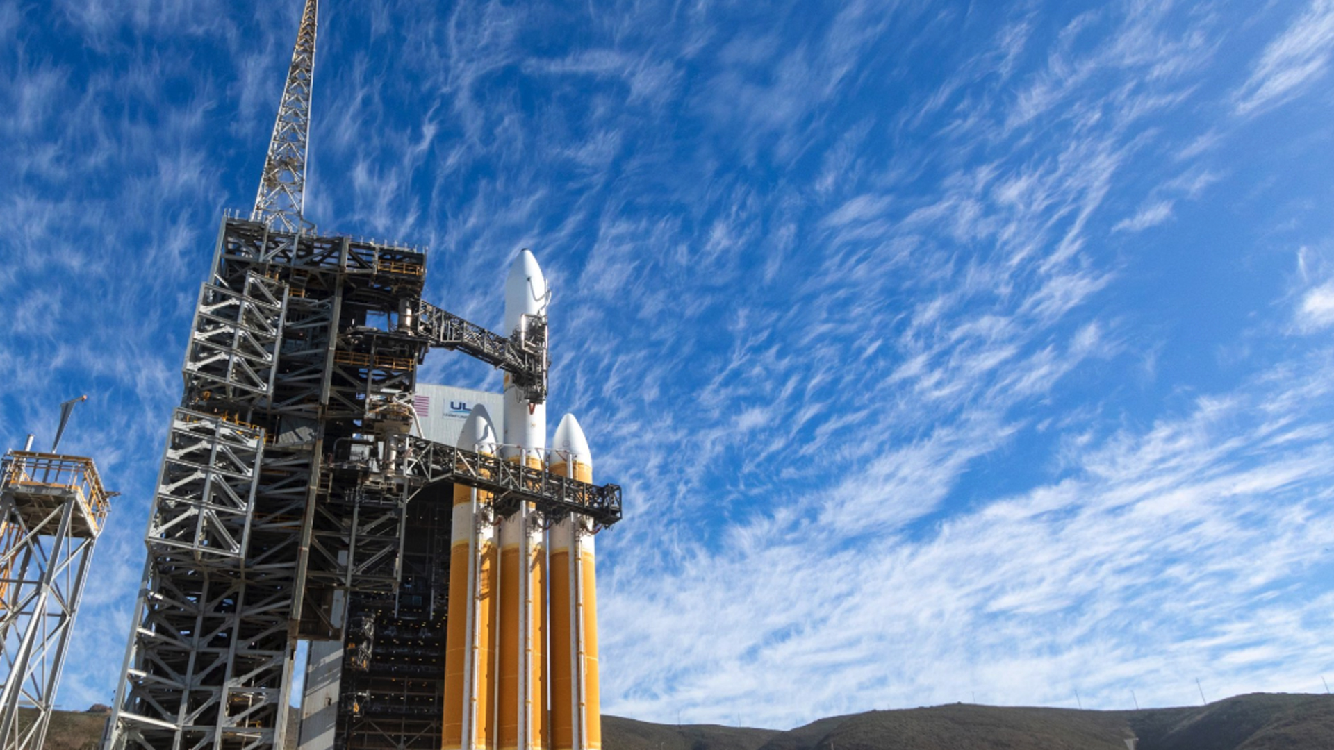 A Delta IV Heavy rocket sits on Vandenberg Air Force Base's launch pad on Dec. 19, 2018. (Credit: ULA)