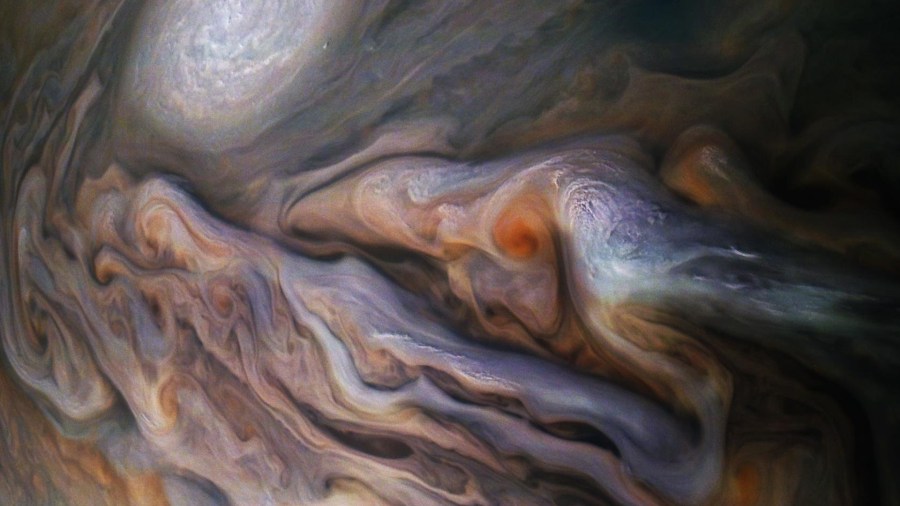 NASA sent the spacecraft Juno to Jupiter in 2011. This is one of the images that was brought back by the spacecraft.