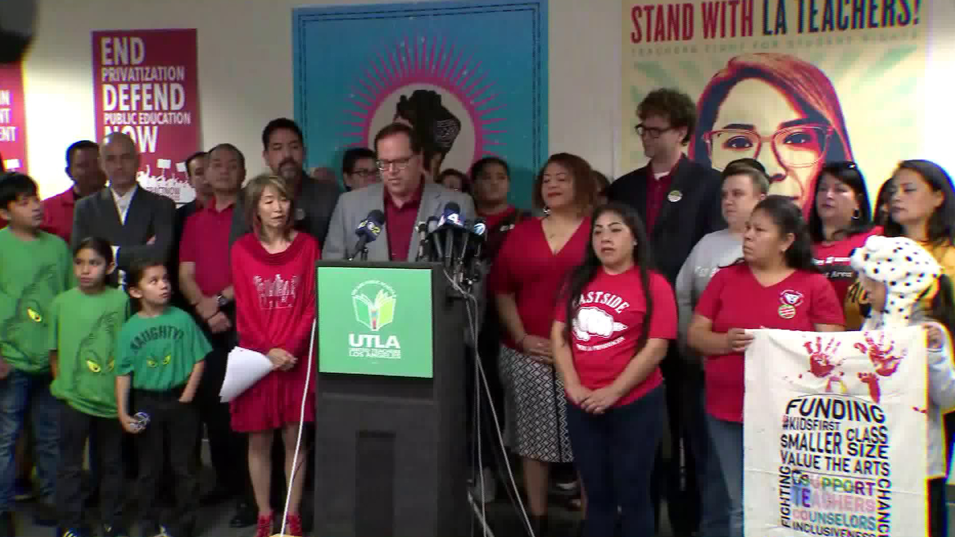 United Teachers Los Angeles holds a news conference on Dec. 19, 2018. (Credit: KTLA)