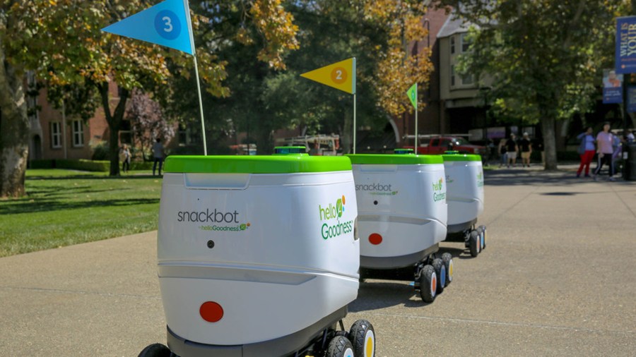 PepsiCo's fleet of Hello Goodness snackbots will start delivering snacks and beverages directly to students at the University of Pacific in Stockton on Jan. 3, 2019. (Credit: PepsiCo)