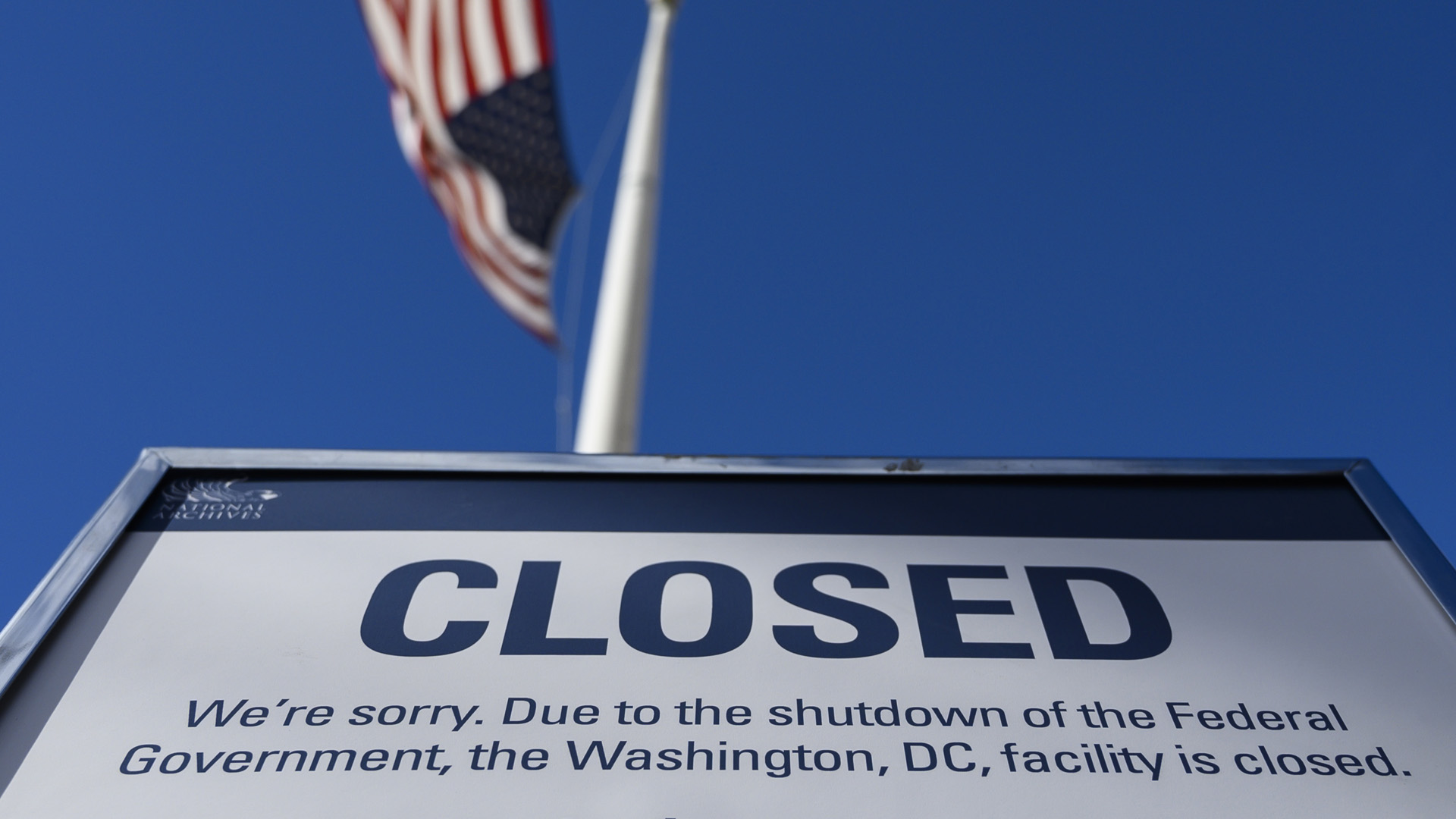 A sign is displayed on a government building that is closed because of a government shutdown in Washington, DC, on December 22, 2018. (Credit: ANDREW CABALLERO-REYNOLDS/AFP/Getty Images)