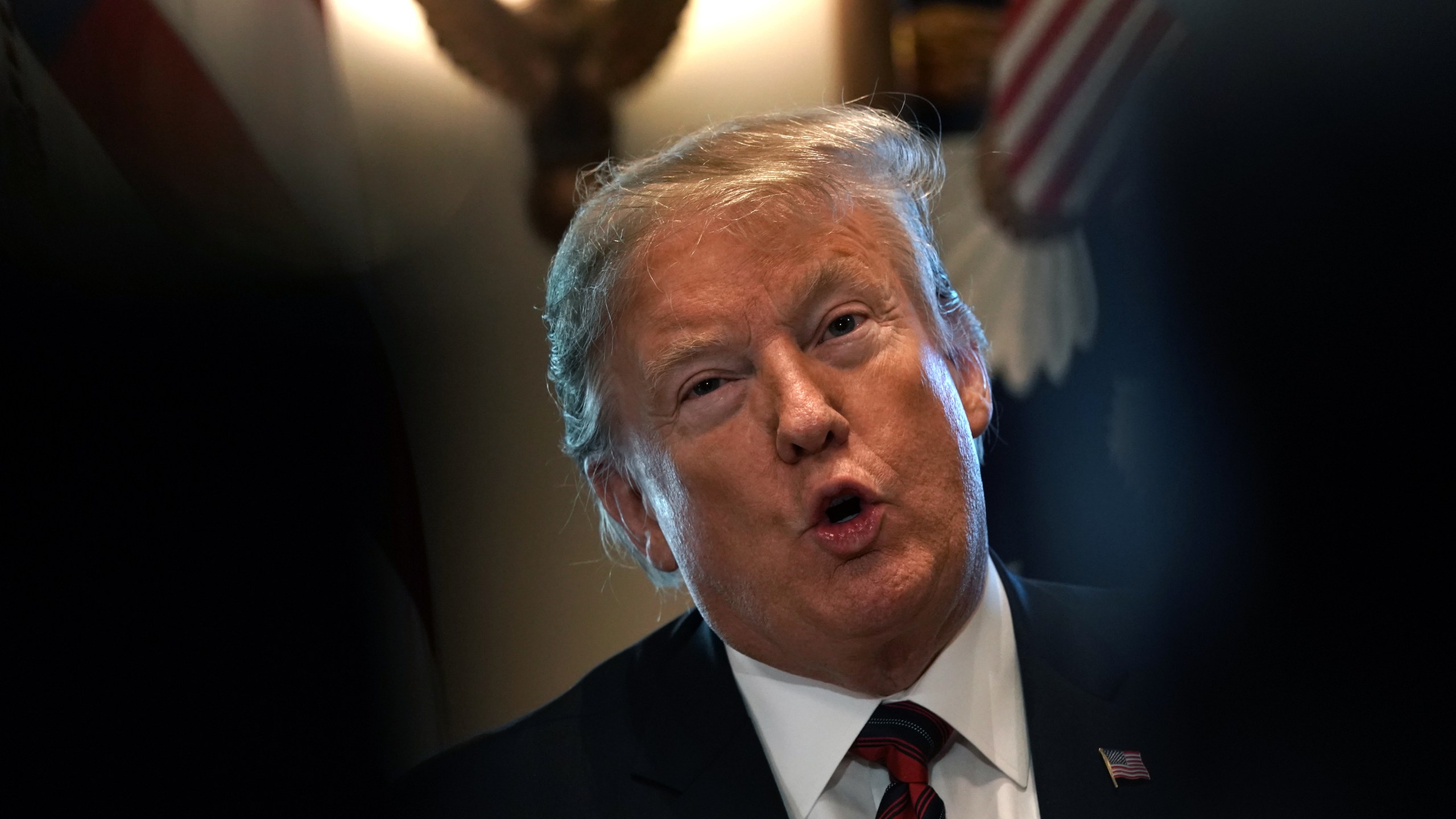 President Donald Trump hosts a round-table discussion on border security and safe communities with State, local, and community leaders in the Cabinet Room of the White House on January 11, 2019 in Washington, DC. As the second-longest government shut down continues, Democrats and Republicans have not found a compromise for border security funding and President Donald Trump's proposed wall on the U.S.-Mexico border. (Credit: Alex Wong/Getty Images)