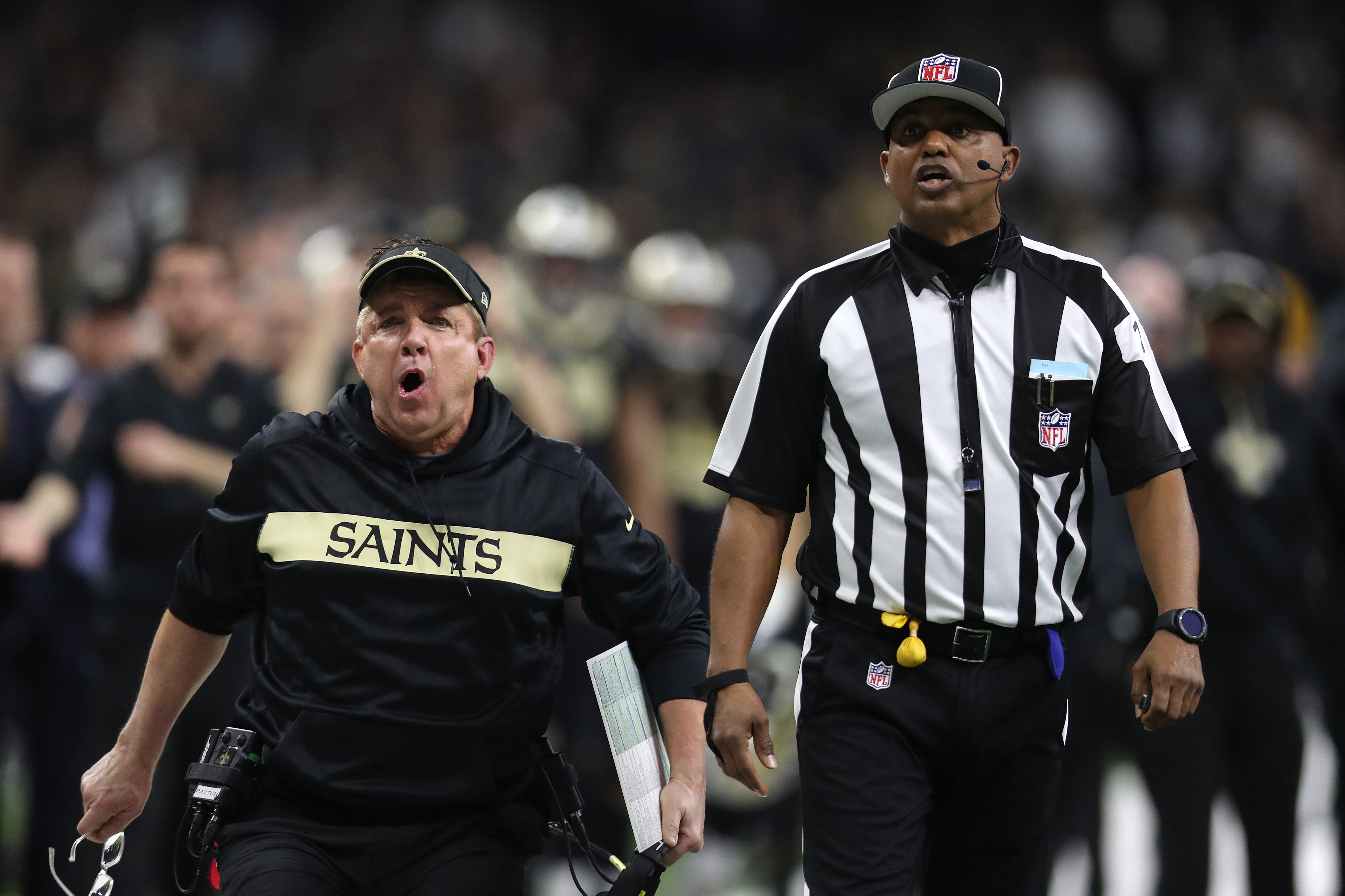 Coach Sean Payton of the New Orleans Saints reacts against the Los Angeles Rams during the fourth quarter in the NFC Championship game at the Mercedes-Benz Superdome on Jan. 20, 2019 in New Orleans, Louisiana.(Credit: Chris Graythen/Getty Images)