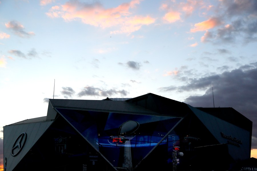 An exterior view of the Mercedes-Benz Stadium prior to Super Bowl LIII Opening Night at State Farm Arena in Atlanta, Georgia on Jan. 28, 2019. (Credit: Kevin C. Cox/Getty Images)