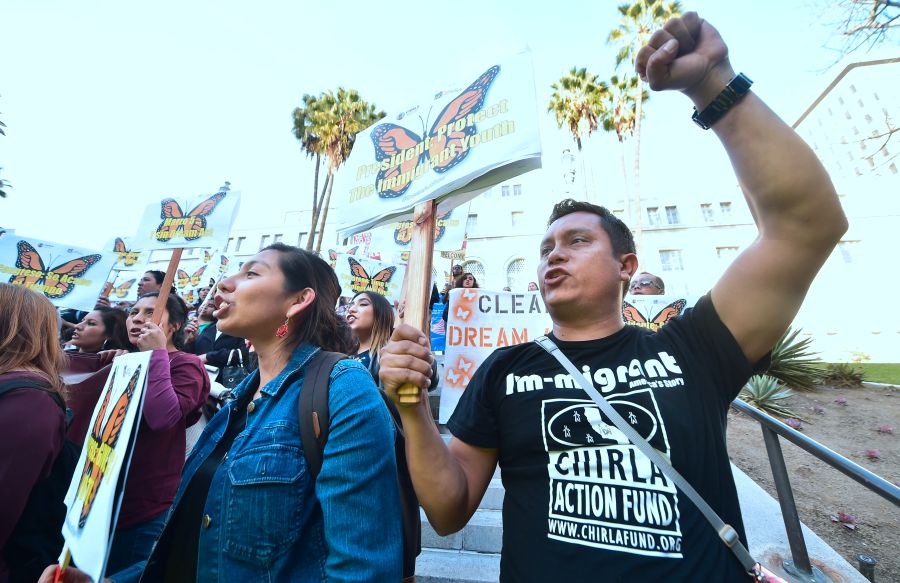 DACA recipients and advocates rally in support of the Deferred Action for Childhood Arrivals program in downtown Los Angeles on March 5, 2018. (Credit: Frederic J. Brown / AFP / Getty Images)