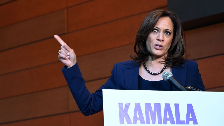 U.S. Senator from California, Kamala Harris, addresses the reporters Jan. 21, 2019, at Howard University in Washington, D.C. after announcing earlier in the day that she is seeking to become the first African American woman to hold the office of U.S. president, joining an already-crowded field of Democrats lining up to take on Donald Trump. (Credit: EVA HAMBACH/AFP/Getty Images)