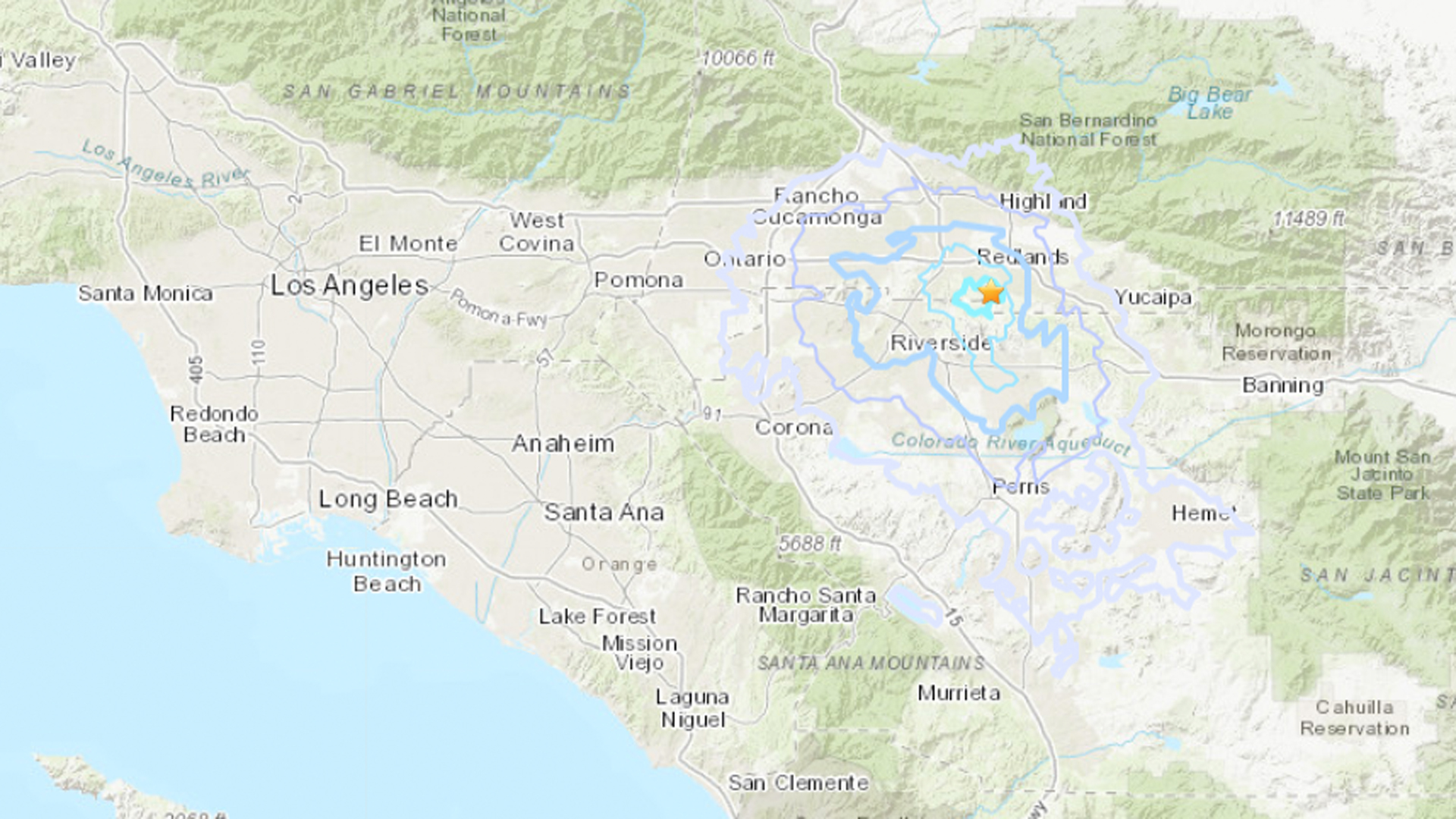 A magnitude 3.4 earthquake was reported Wednesday morning three miles from Redlands. (Credit: USGS)