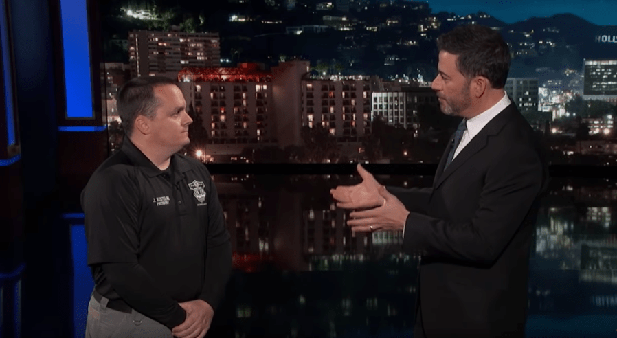 Jimmy Kimmel speaks to John Kostelnik, who is employed as a prison guard at the Federal Correctional Complex, on Jimmy Kimmel Live on Jan. 7, 2019. (Credit: Jimmy Kimmel Live on YouTube)