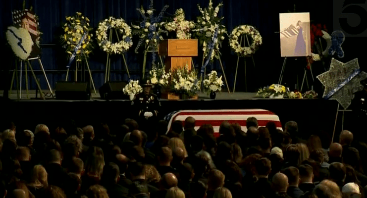 A memorial service is held for fallen Davis Police Officer Natalie Corona. (Credit: KTLA)