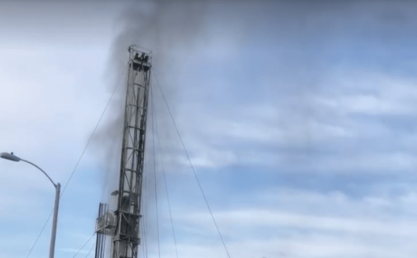 Blowout from a well in Marina del Rey is seen in a still from a video posted by a group called Protect Playa Now to Facebook on Jan. 22, 2019.