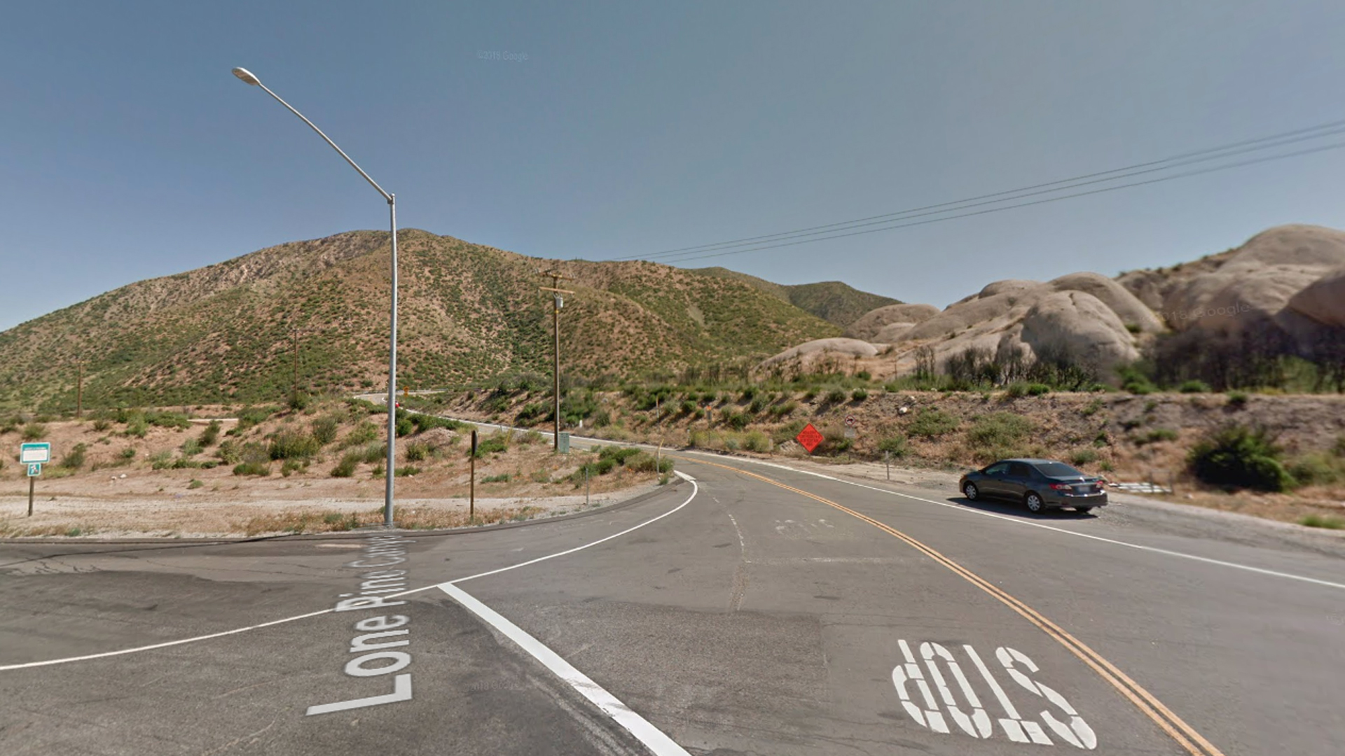 Lone Pine Canyon Road east of Highway 138 on the Cajon Pass is seen in a Google Maps Street View image from May 2018.