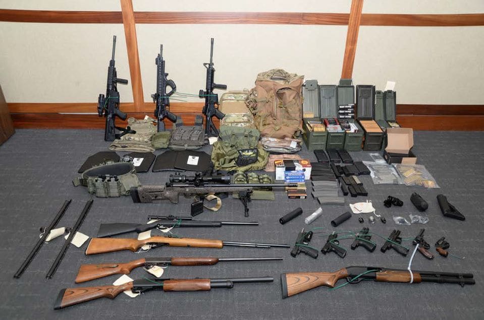 Federal agents found 15 firearms and over 1,000 rounds of ammunition when Christopher Paul Hasson was arrested. He was suspected of a major domestic terror attack. (Credit: U.S Attorney's Office in Maryland via CNN)