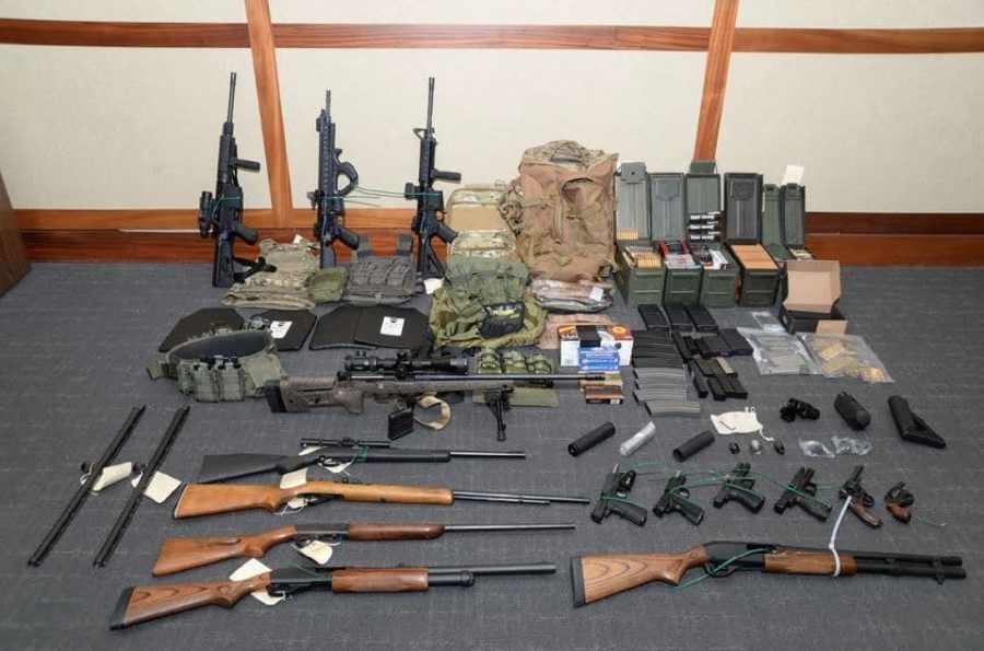 Federal agents found 15 firearms and over 1,000 rounds of ammunition when Christopher Paul Hasson was arrested. He was suspected of a major domestic terror attack. (Credit: U.S Attorney's Office in Maryland via CNN)