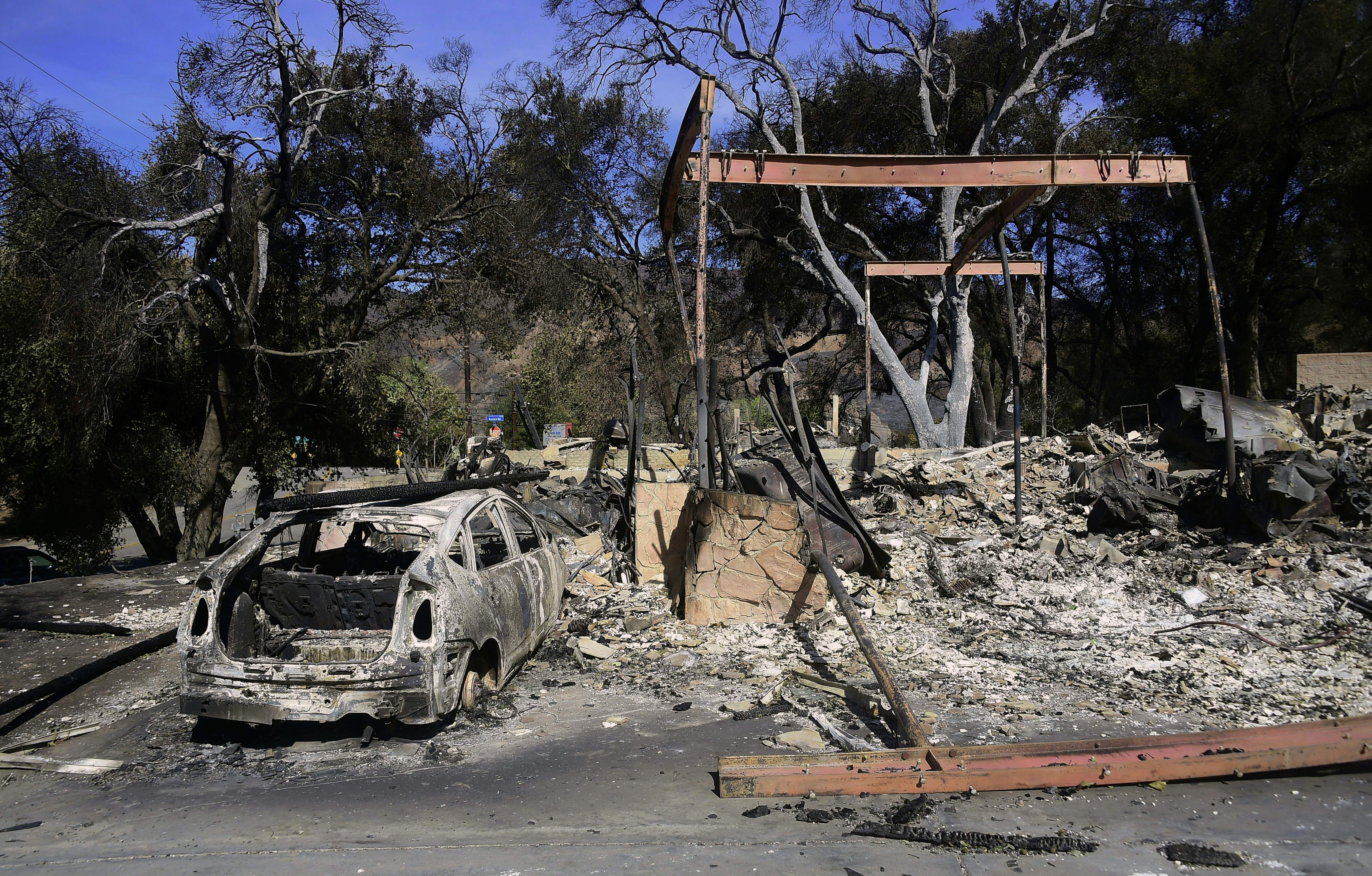 Property destroyed in the Woolsey Fire is seen on Sierra Creek Road in Agoura Hills on Nov. 15, 2018.(Credit: FREDERIC J. BROWN/AFP/Getty Images)