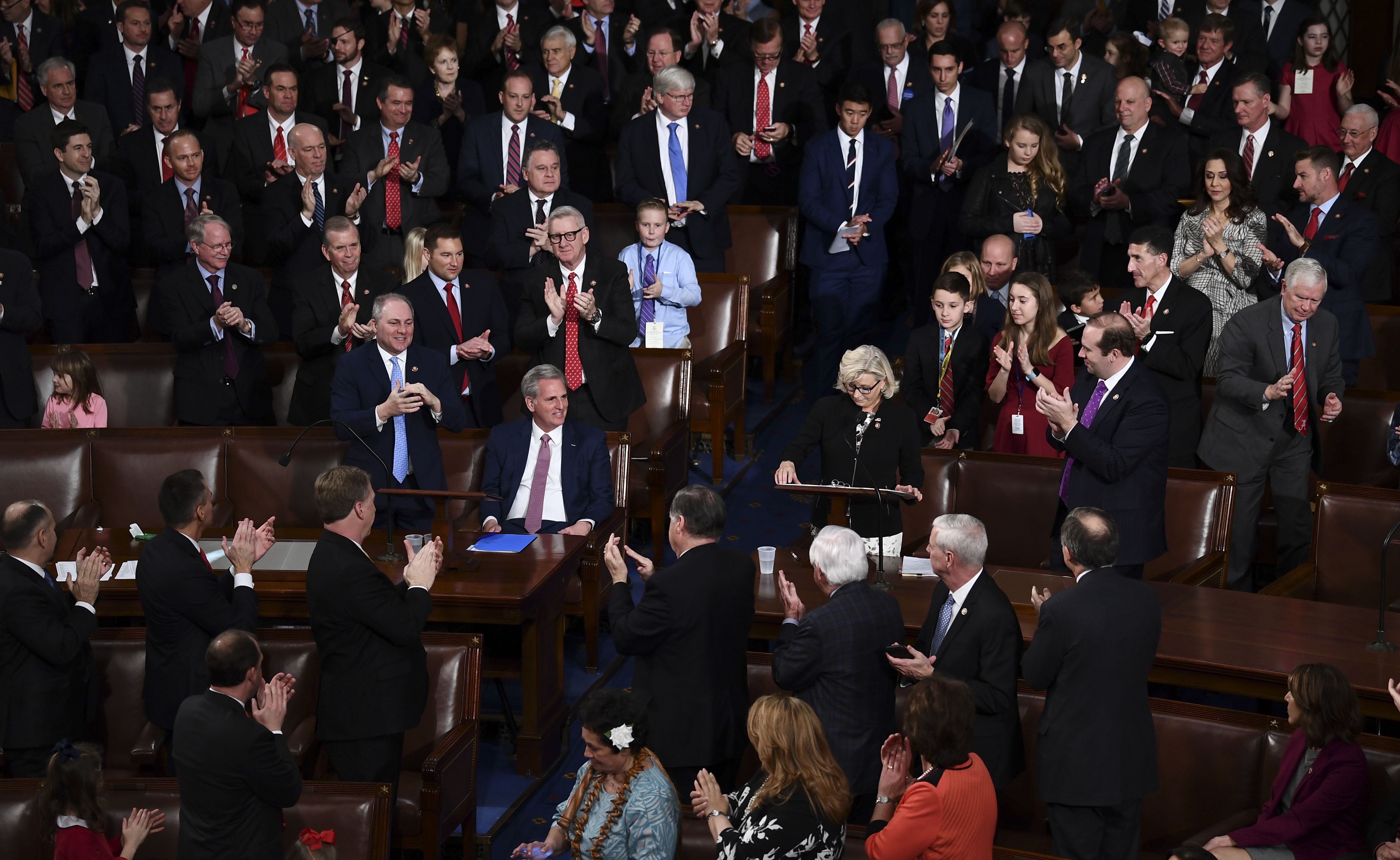 Liz Cheney, incoming GOP House Conference chairwoman, speaks at the start of the 116th Congress and swearing-in ceremony on the floor of the U.S. House of Representatives at the U.S. Capitol on Jan. 3, 2019, in Washington, D.C. (Credit: BRENDAN SMIALOWSKI/AFP/Getty Images)