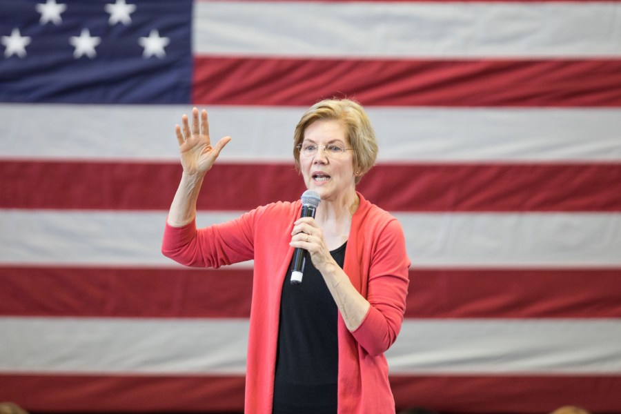 Sen. Elizabeth Warren (D-MA), speaks during a New Hampshire organizing event for her 2020 presidential exploratory committee at Manchester Community College on Jan. 12, 2019. (Credit: Scott Eisen/Getty Images)