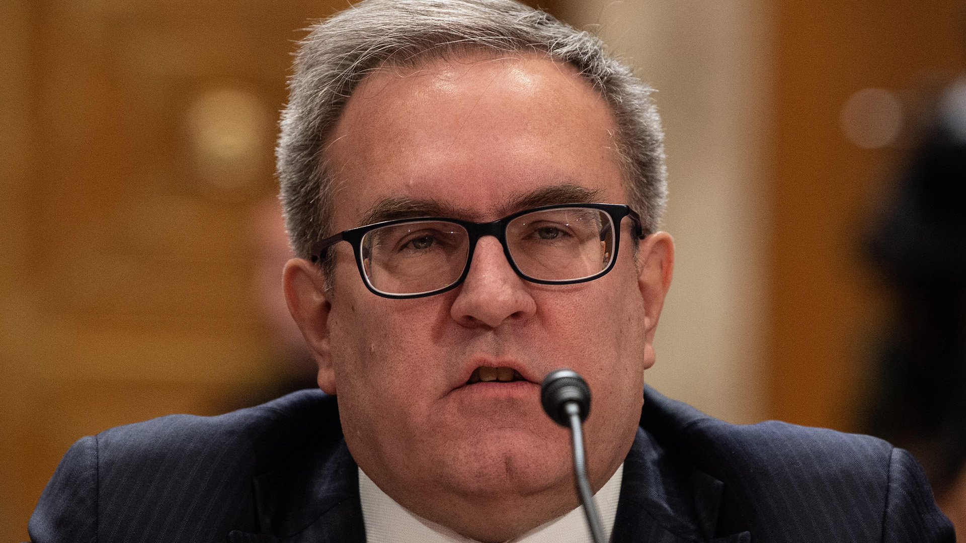 Andrew Wheeler, nominee to be Environmental Protection Agency (EPA) admistrator, testifies before the Senate Environment and Public Works Committee during a confirmation hearing on Capitol Hill in Washington, DC, on January 16, 2019. (Credit: NICHOLAS KAMM/AFP/Getty Images)