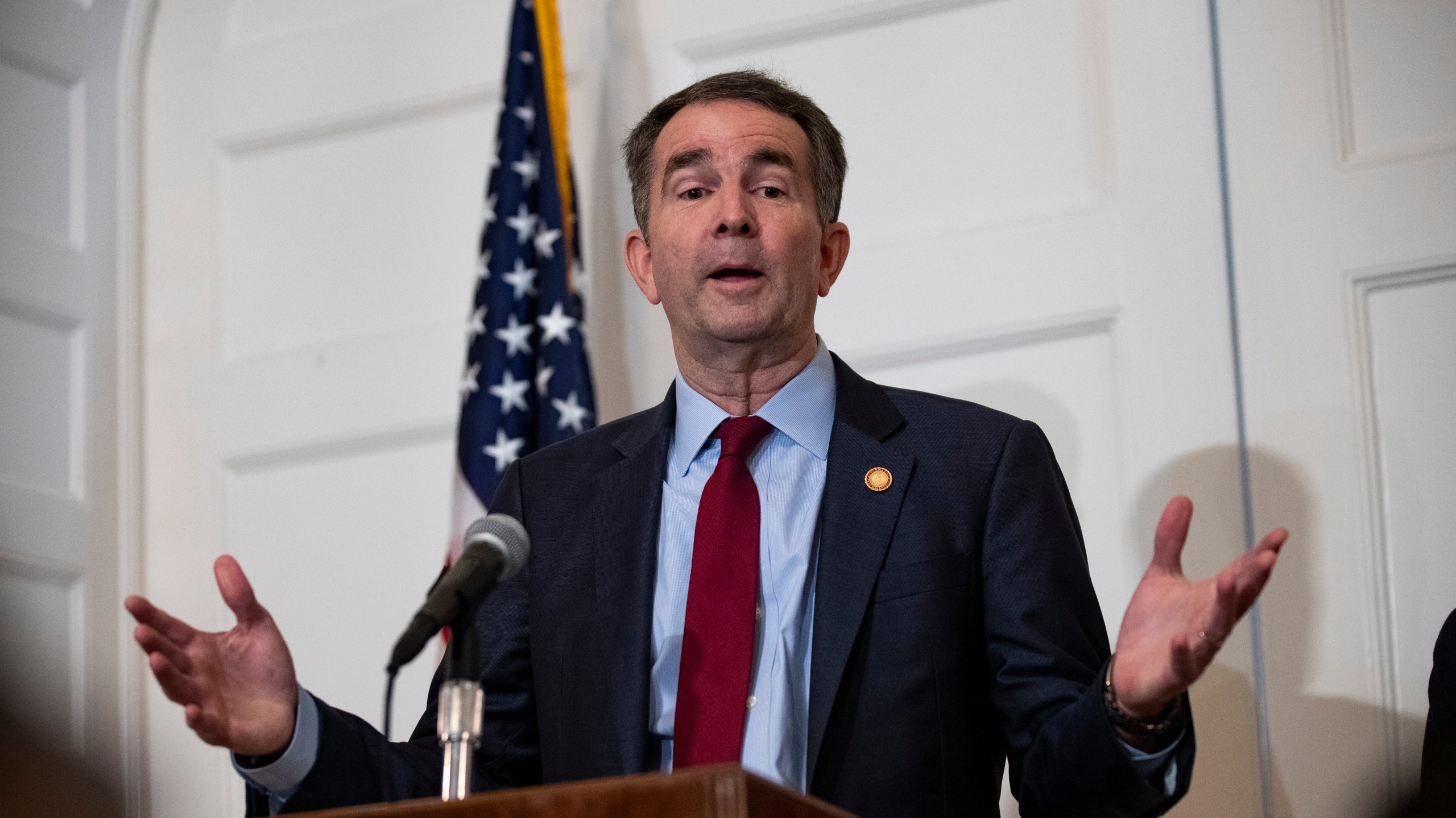 Virginia Governor Ralph Northam speaks with reporters at a press conference at the Governor's mansion on February 2, 2019 in Richmond, Virginia. (Credit: Alex Edelman/Getty Images)