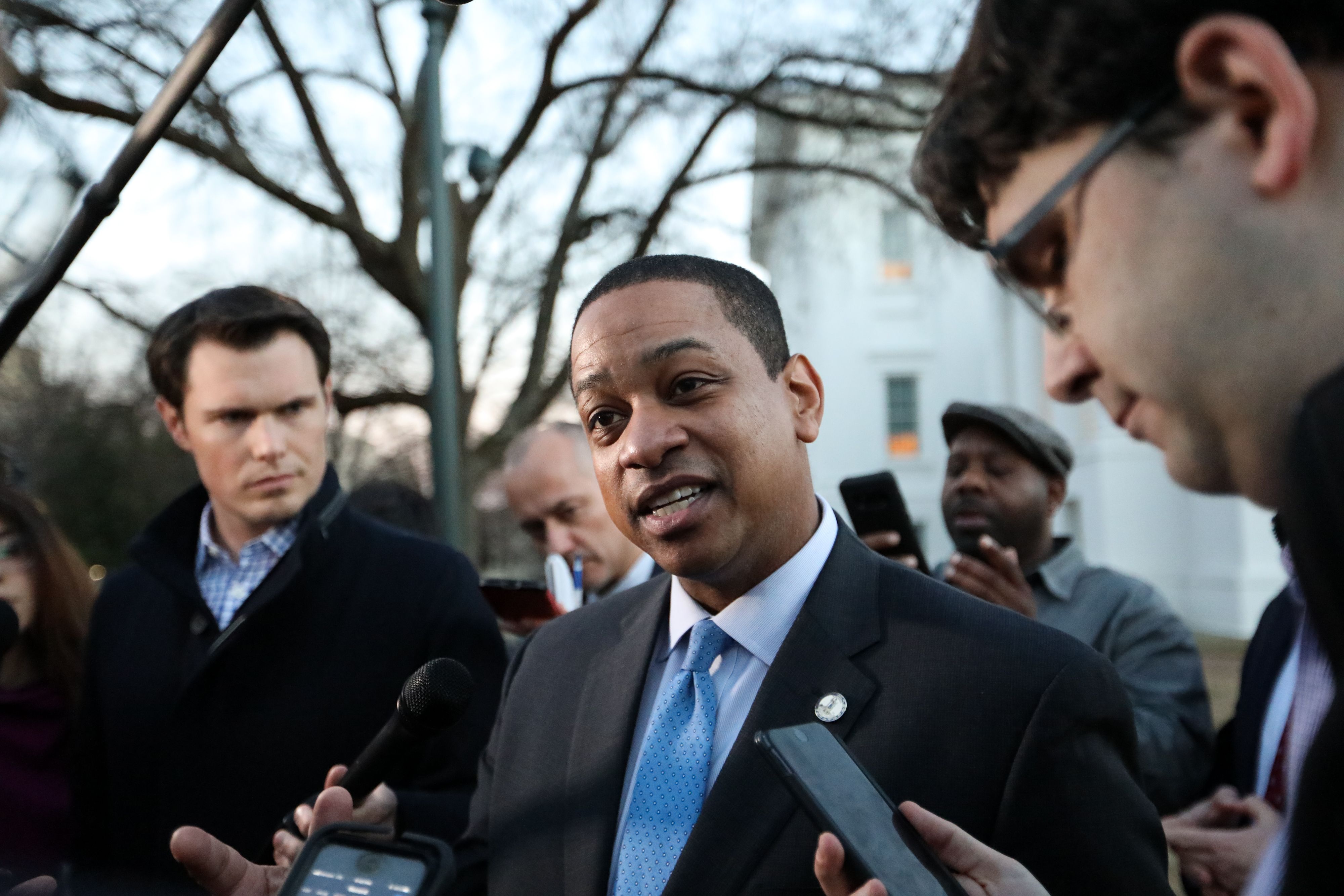 Virginia Lt. Gov. Justin Fairfax addresses the media about a sexual assualt allegation from 2004 outside of the capital building in downtown Richmond on Feb. 4, 2019. (Credit: LOGAN CYRUS/AFP/Getty Images)