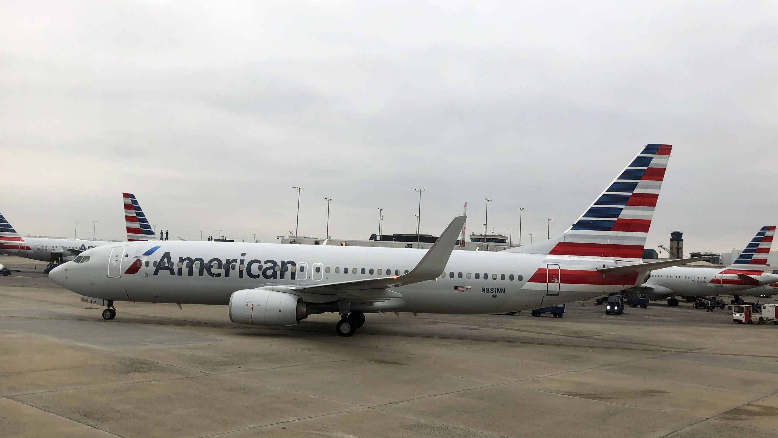 An American Airlines plane is seen on Feb. 17, 2019 at Charlotte International Airport in Charlotte, North Carolina. (Credit: Daniel Slim / AFP/Getty Images)